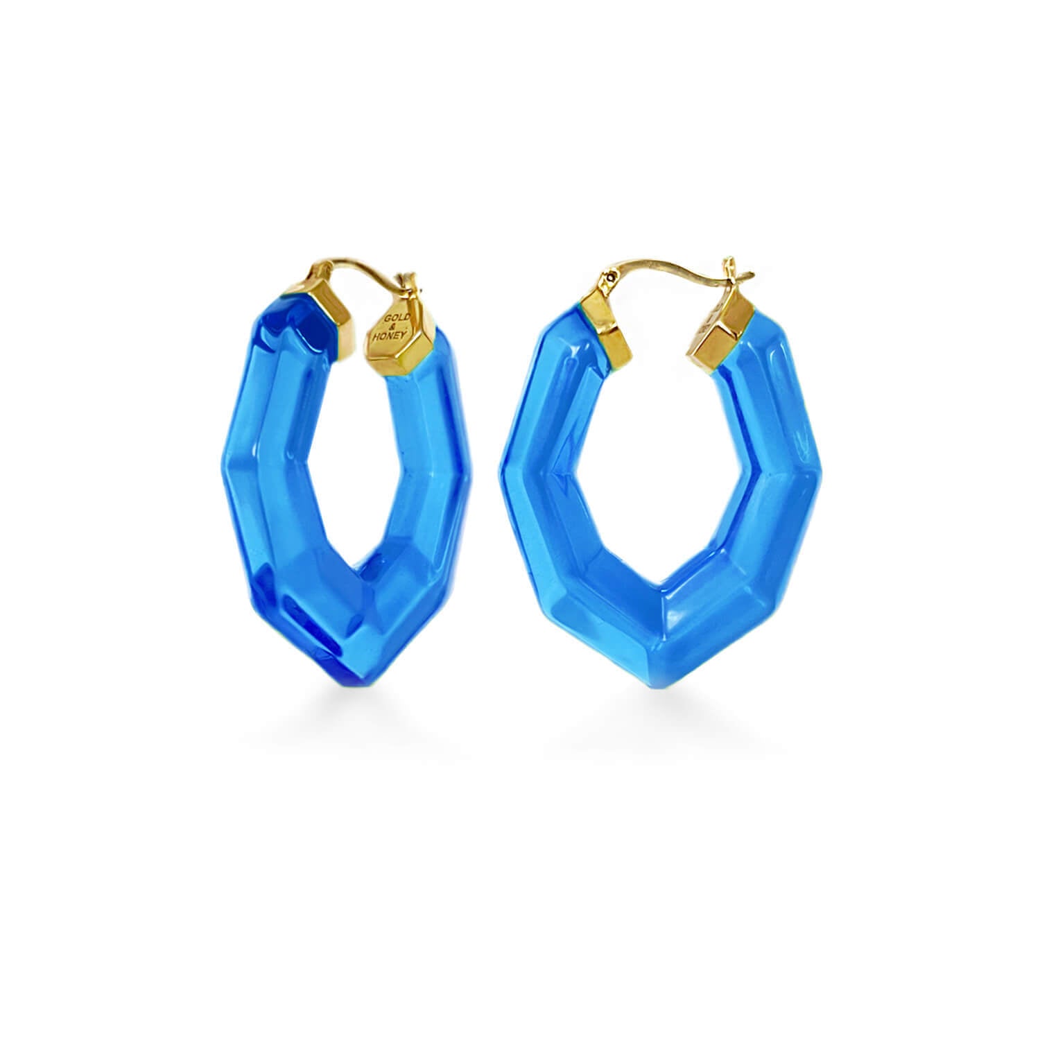 Pear Gemstone Lucite Hoop Earrings In Blue