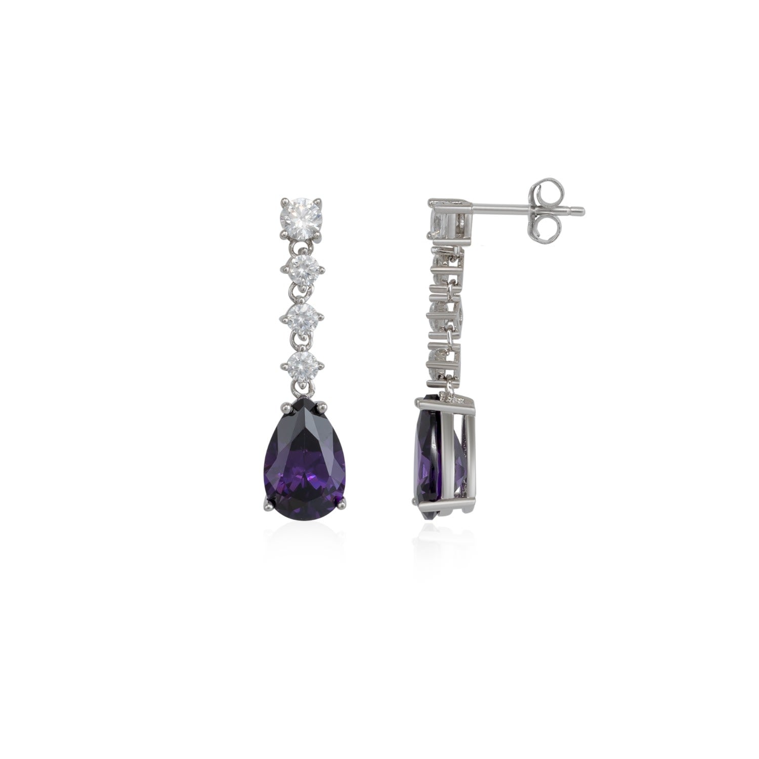 Pear Amethyst Purple Sterling Silver Drop Earrings