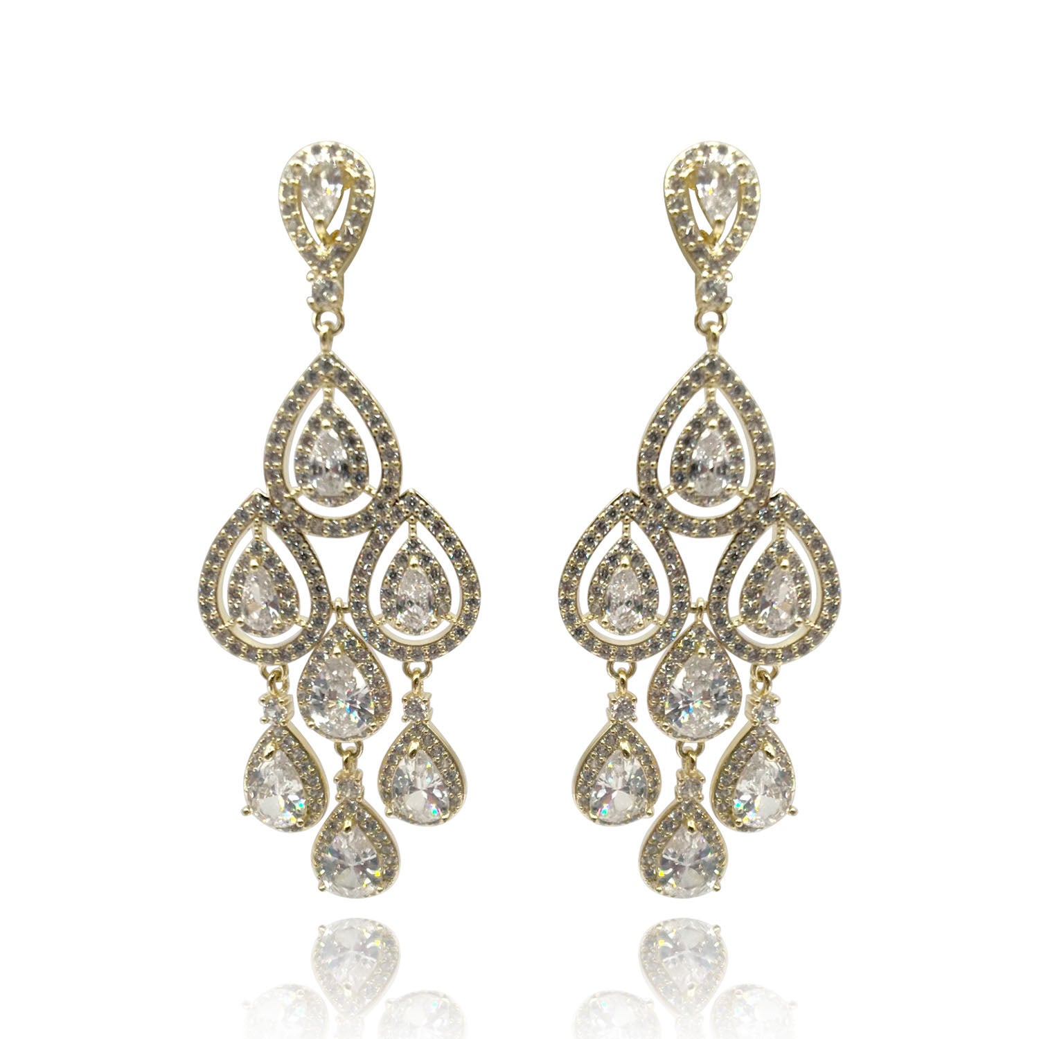 Pear Shape Crystal Drop Clip-On Earrings - Gold Plate Setting