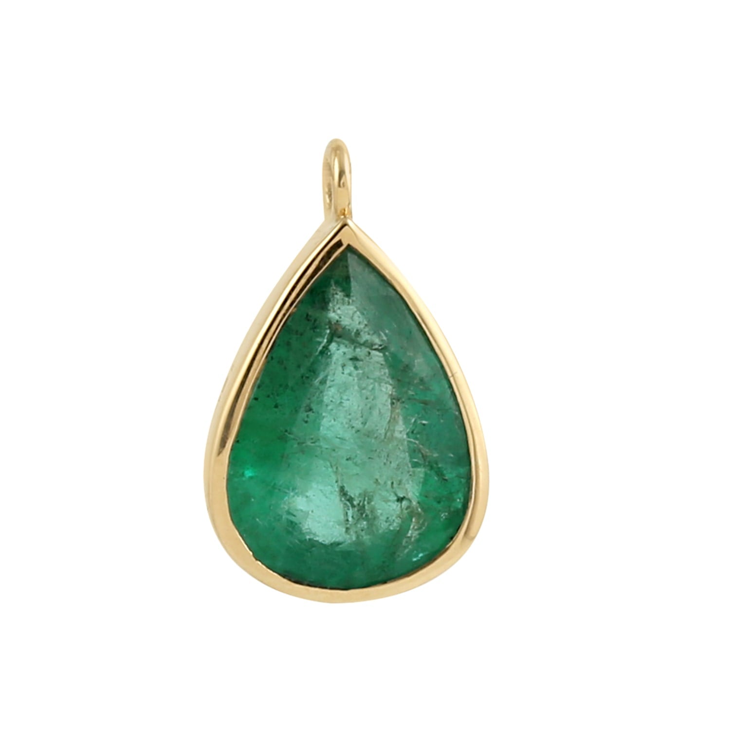 Pear Shape Emerald Bezel Set Pendant In 18K Yellow Gold