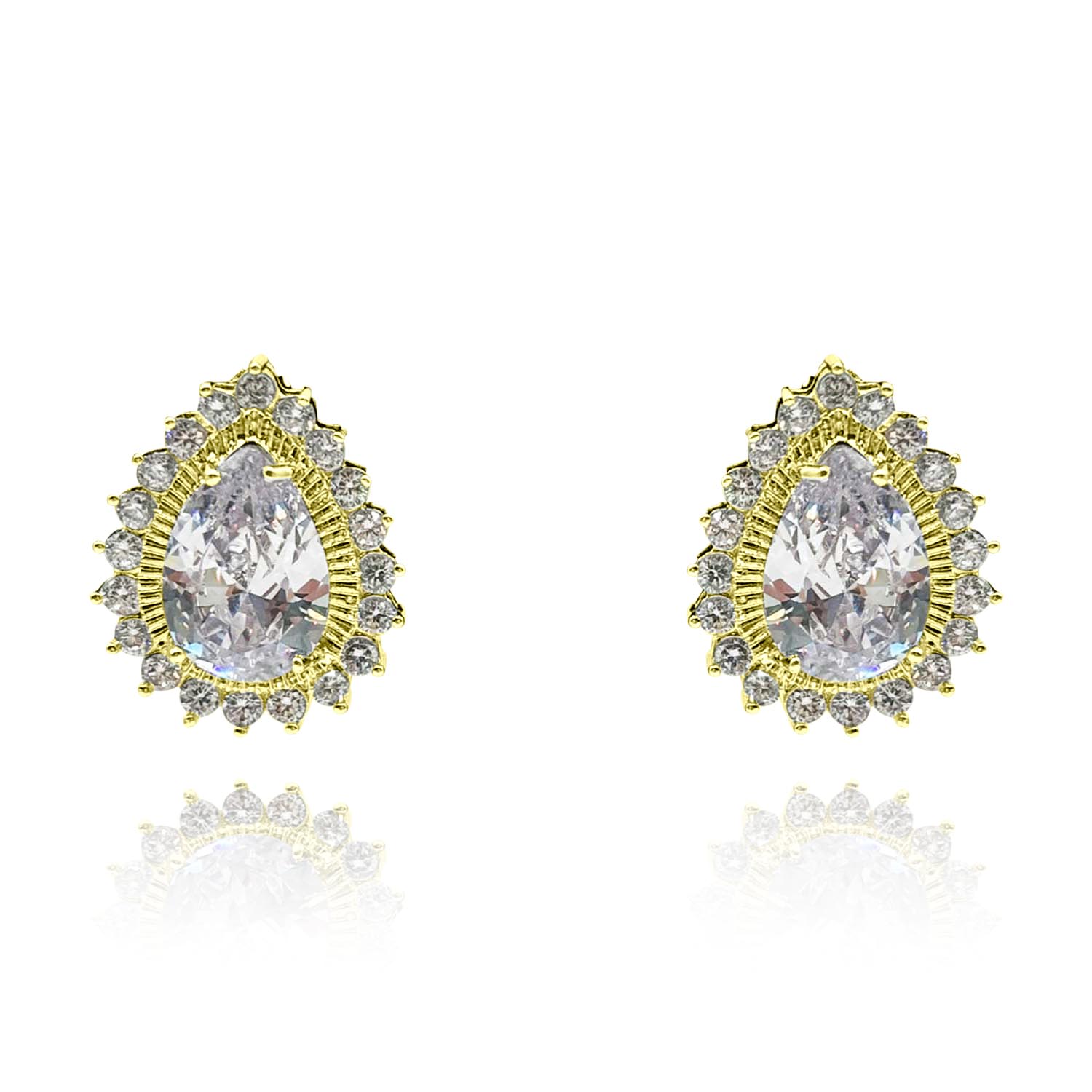 Pear Shape Gold Plated Cubic Zirconium Clip On Earrings