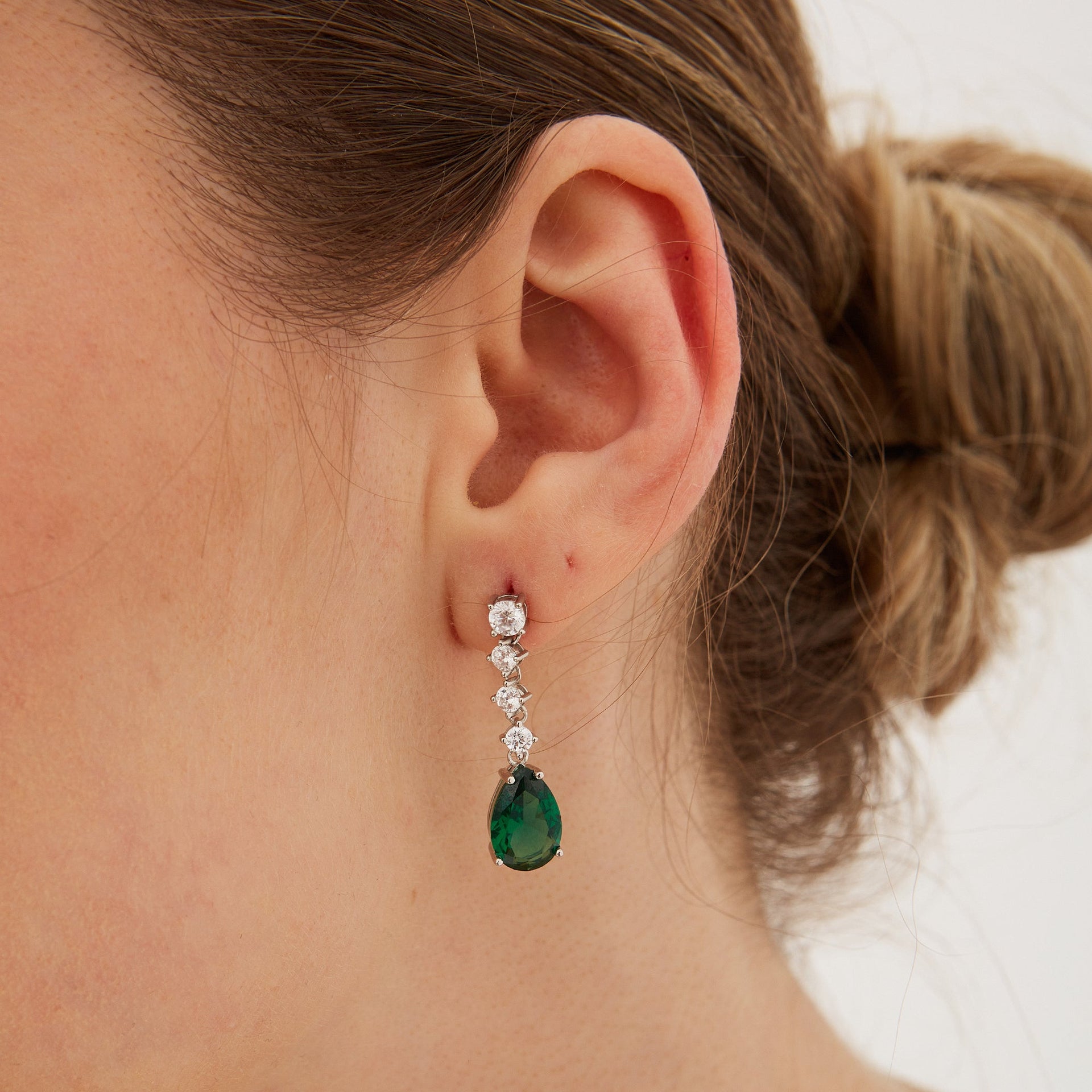 Pear Green Sterling Silver Drop Earrings