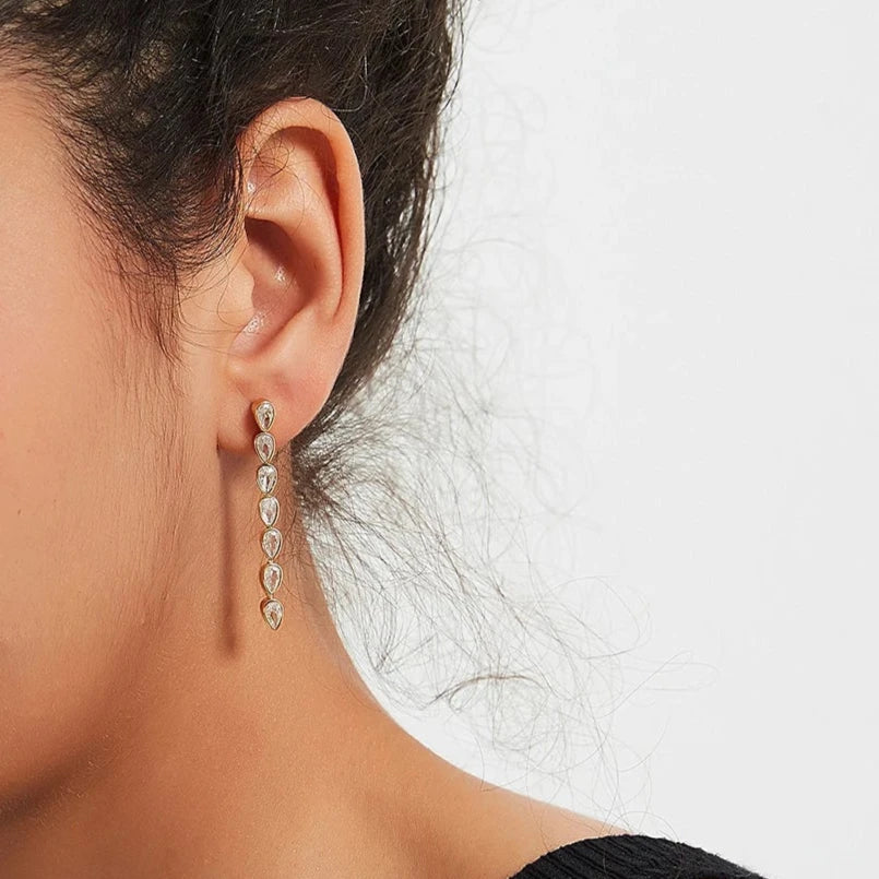 Pear Shaped Duster Gold Earrings