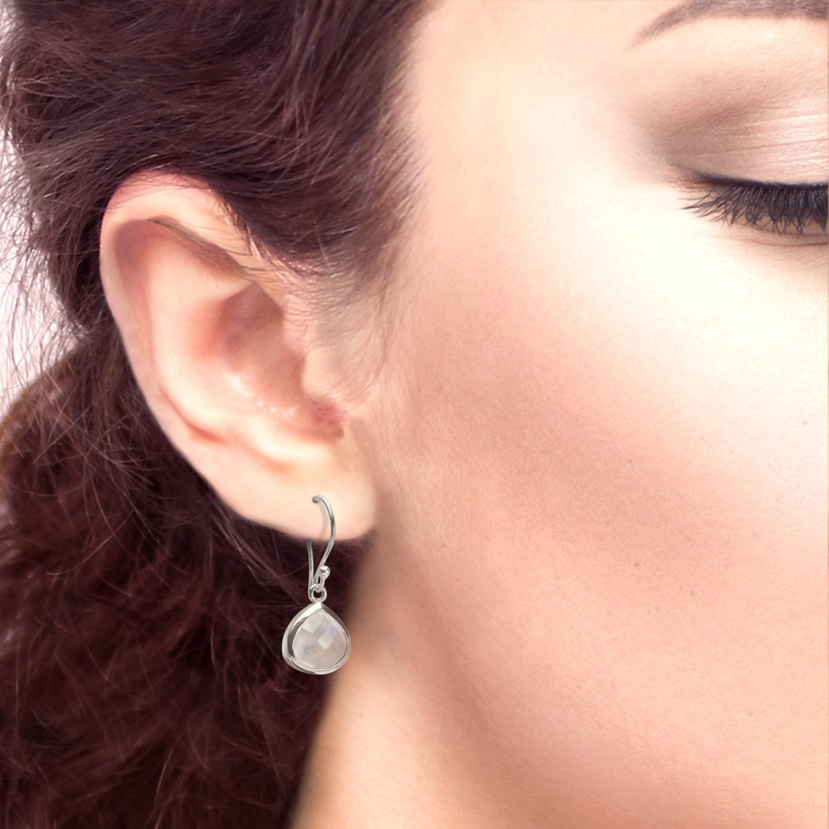 Pear-Shaped Monstone Earrings In Sterling Silver