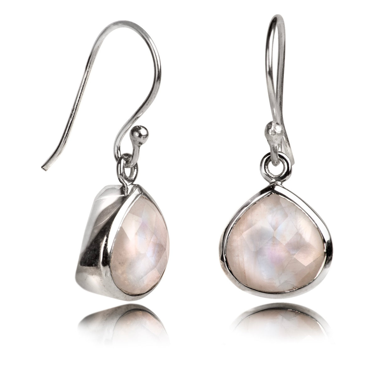 Pear-Shaped Monstone Earrings In Sterling Silver