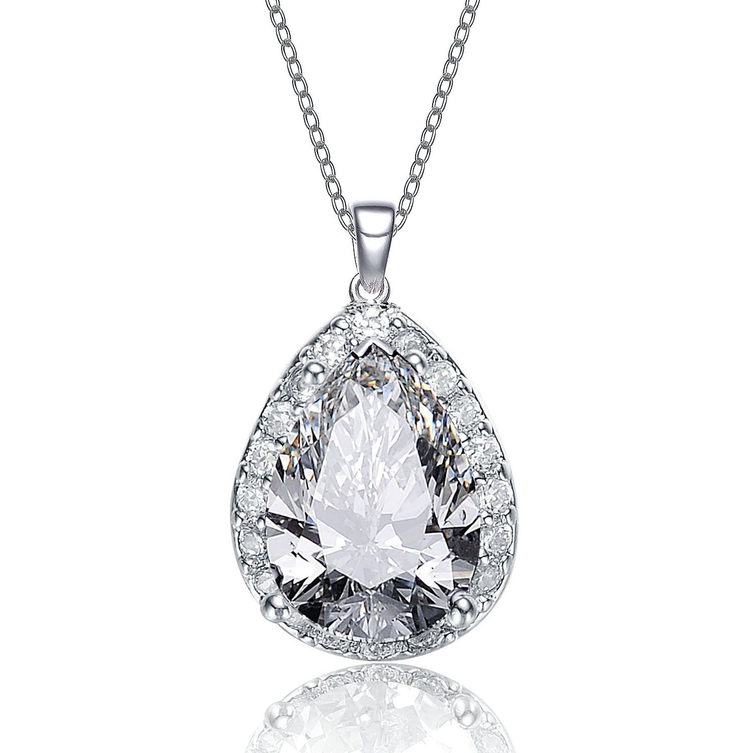 Rachel Glauber Pear-Shaped Pendant Necklace With Clear Cubic Zirconia