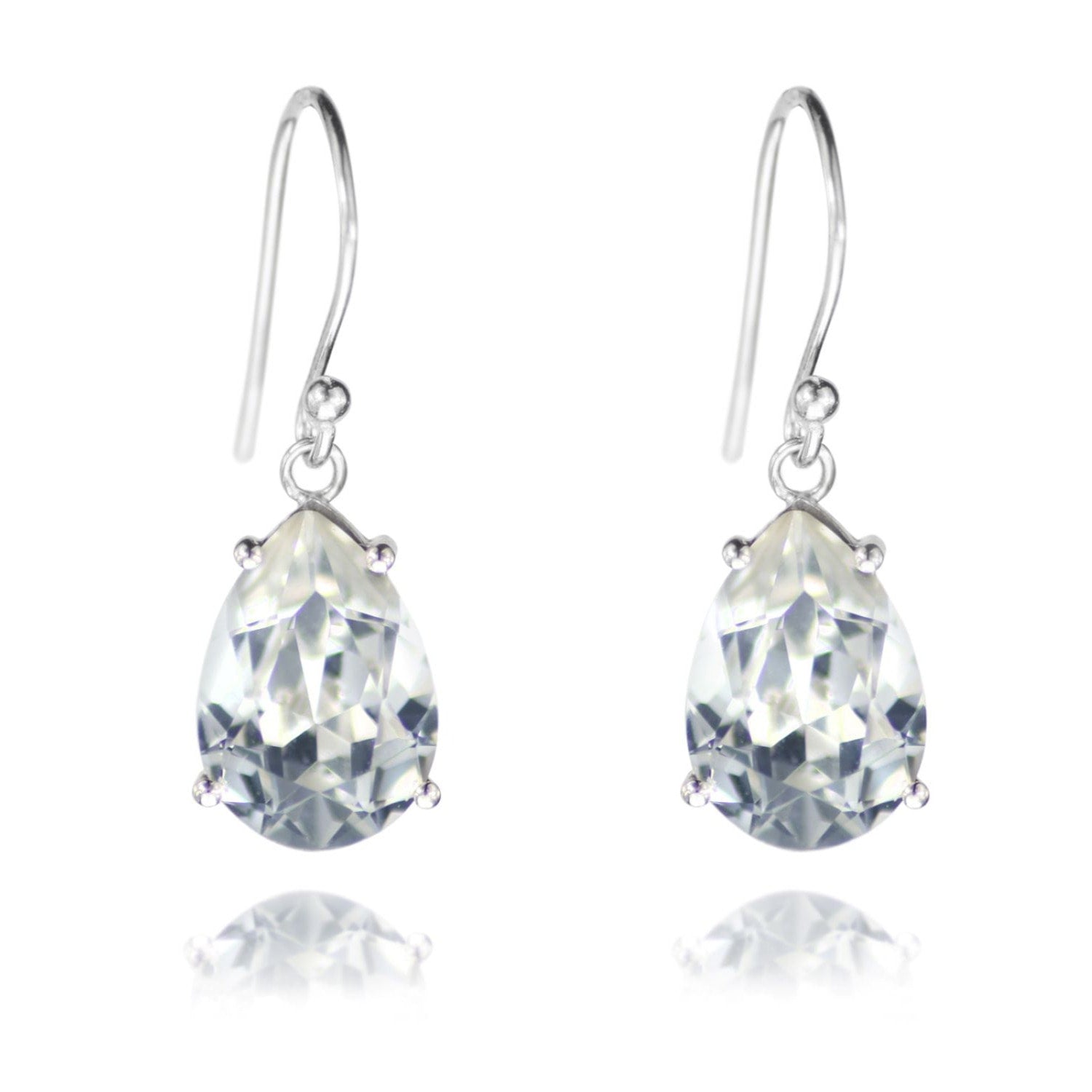 Pear Shaped Crystal Earrings In Sterling Silver