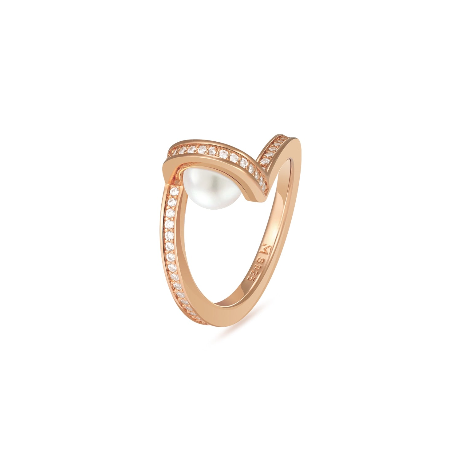 Pearl And Arc Ring - Rose Gold
