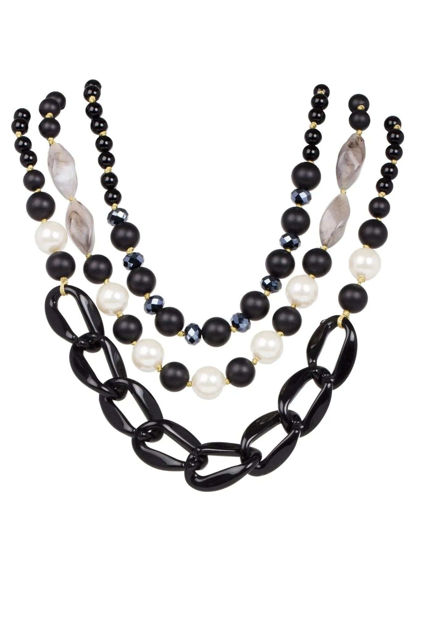 Pearl And Bead Layered Chain Necklace