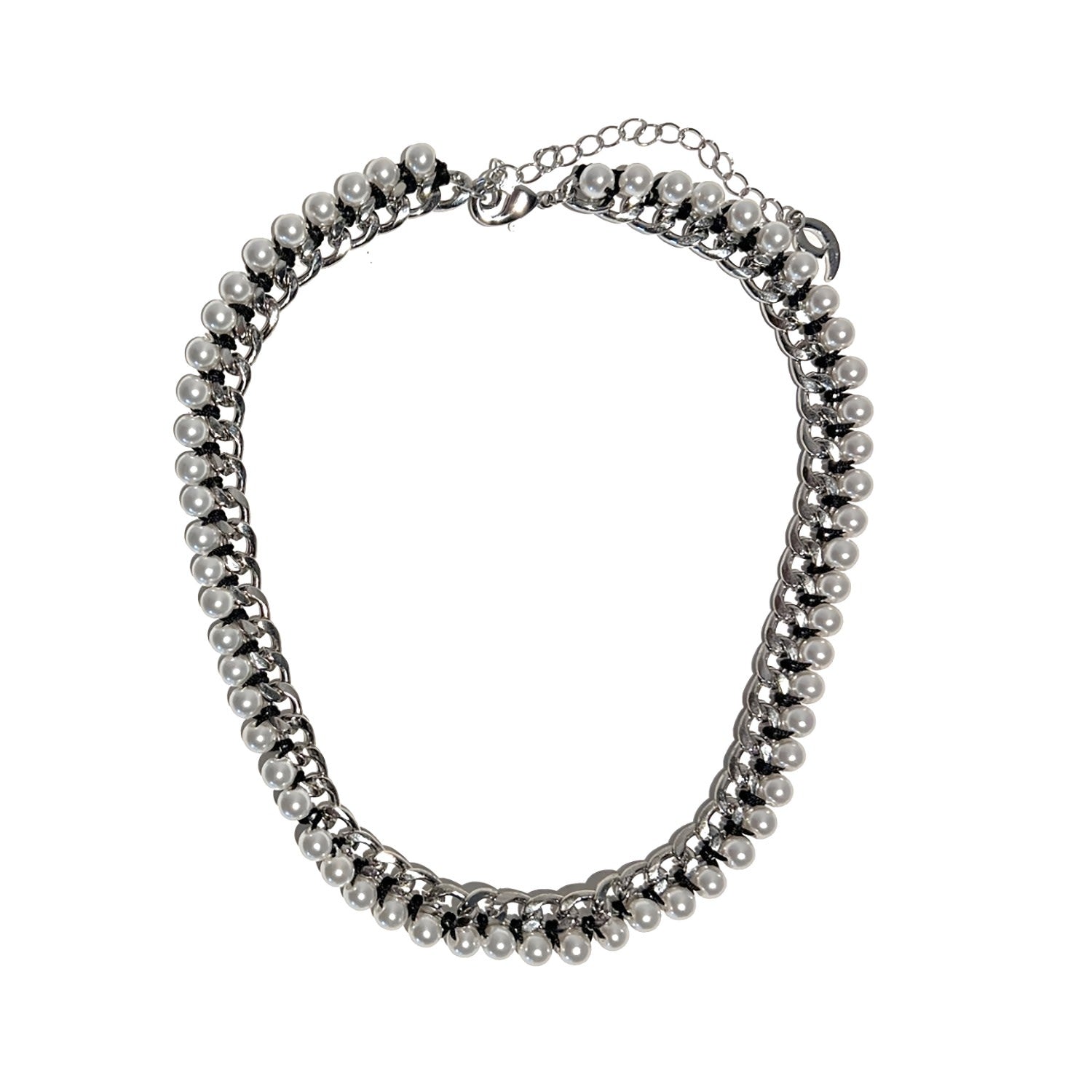 Pearl And Cord Wrapped Statement Chain Necklace