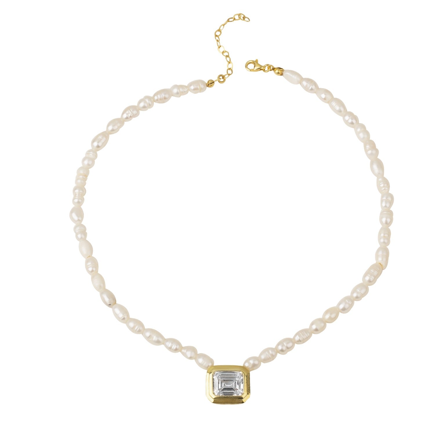 Pearl Beaded Square Emerald Cut Necklace