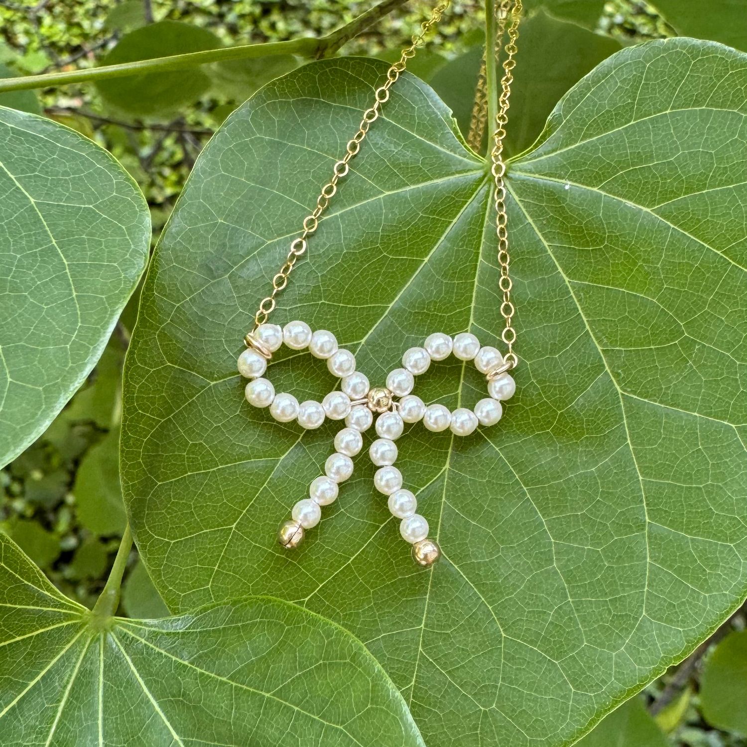 Pearl Bow Charm Necklace