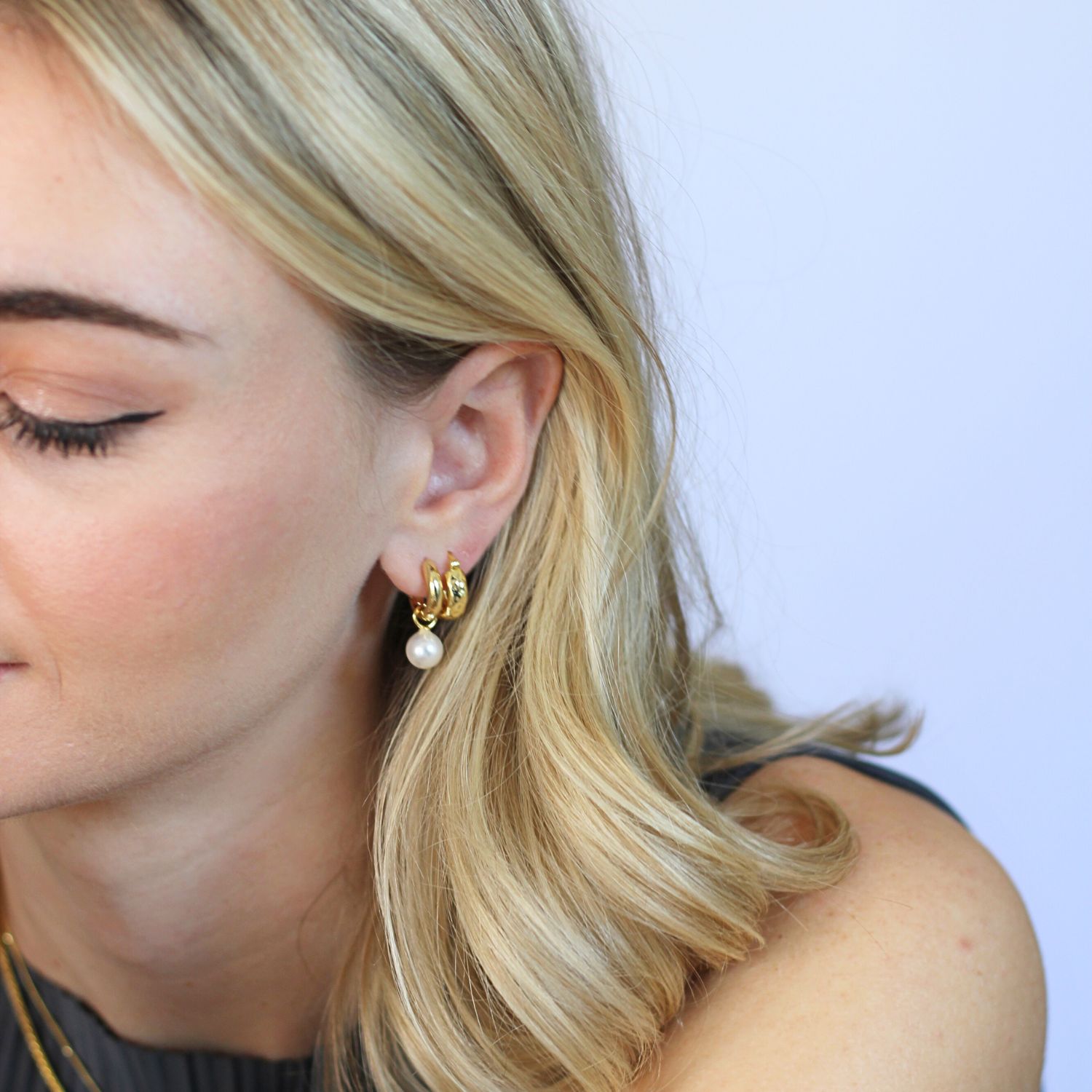 Pearl Charm Mini Gold Hoop Earrings