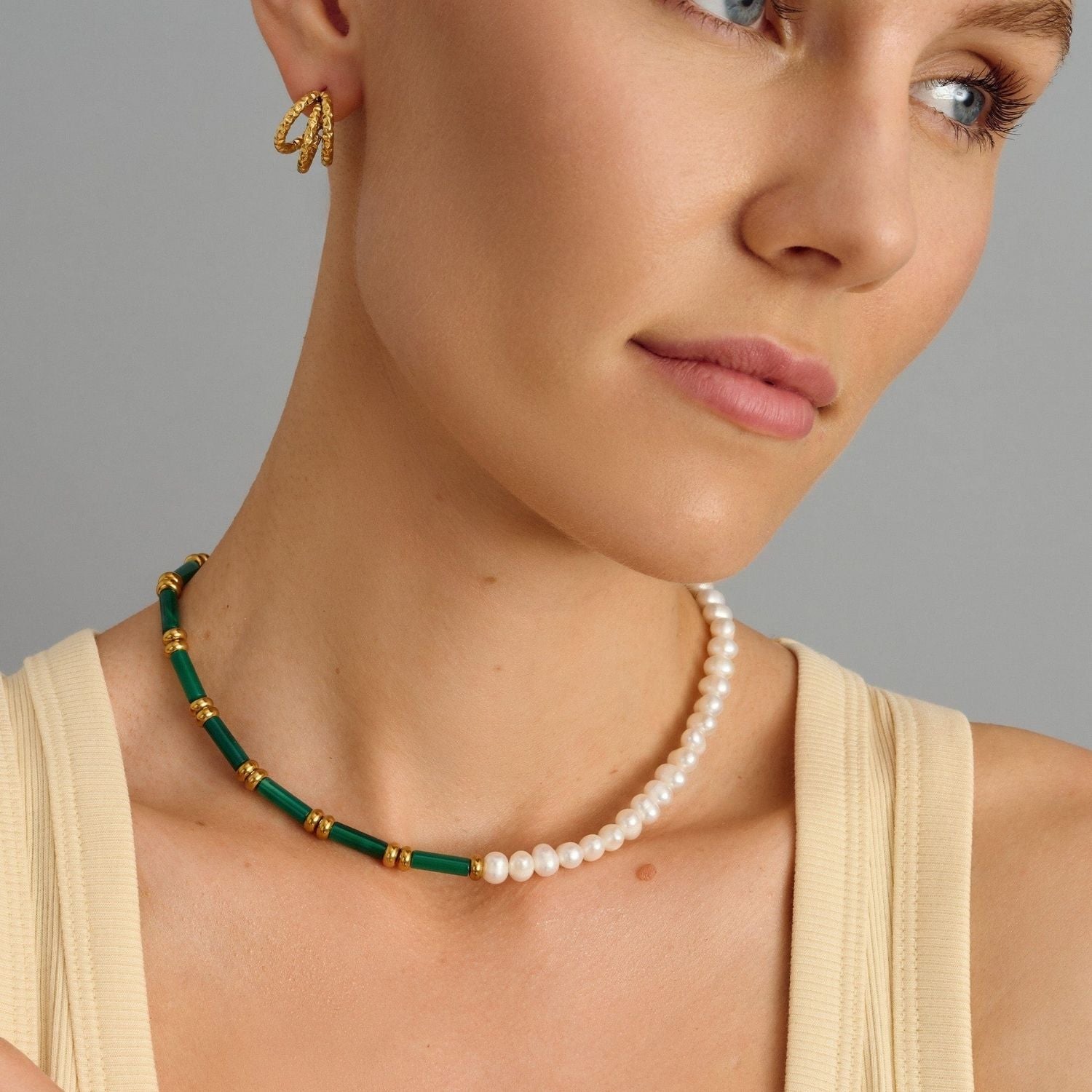 Pearl Choker With Green Agate