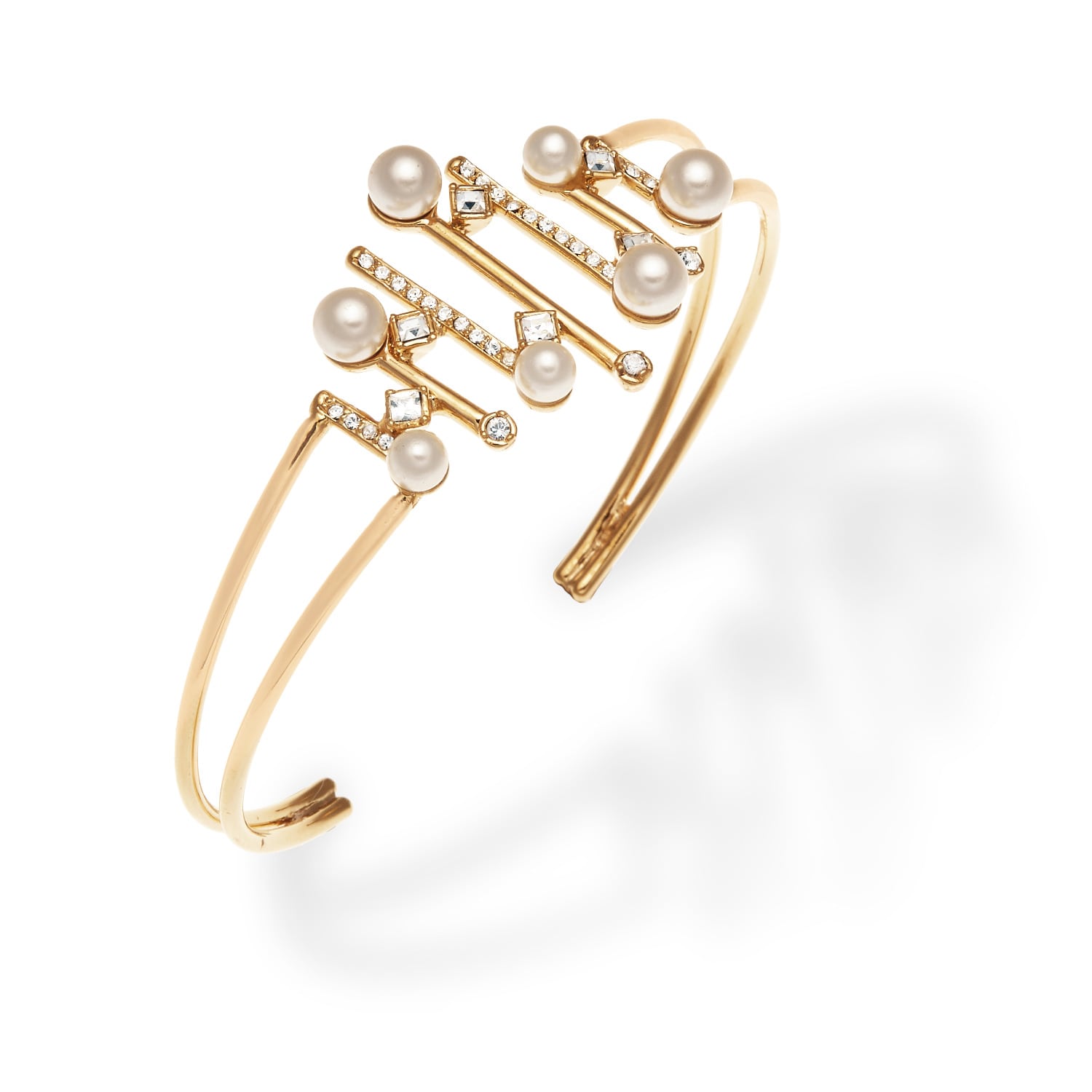 Pearl & Crystal Gold Statement Bangle Bracelet, Series Pearl Light