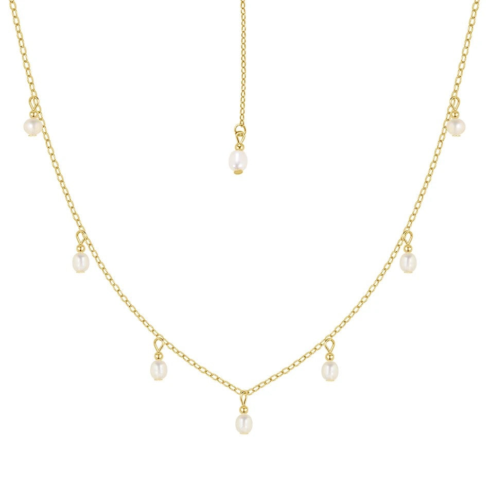 Freshwater Pearl Station Dangle Gold Necklace