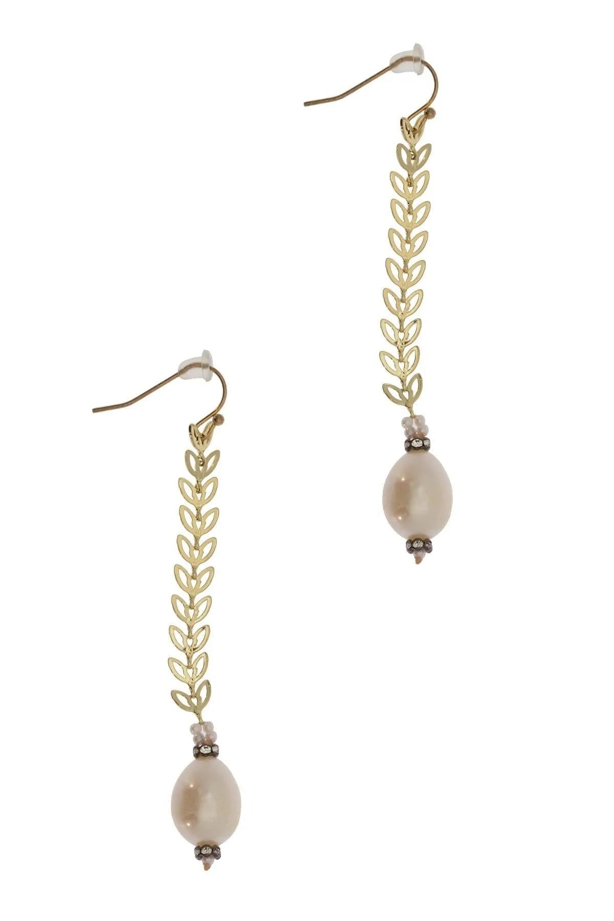 Pearl Drop Botanical Chain Earrings