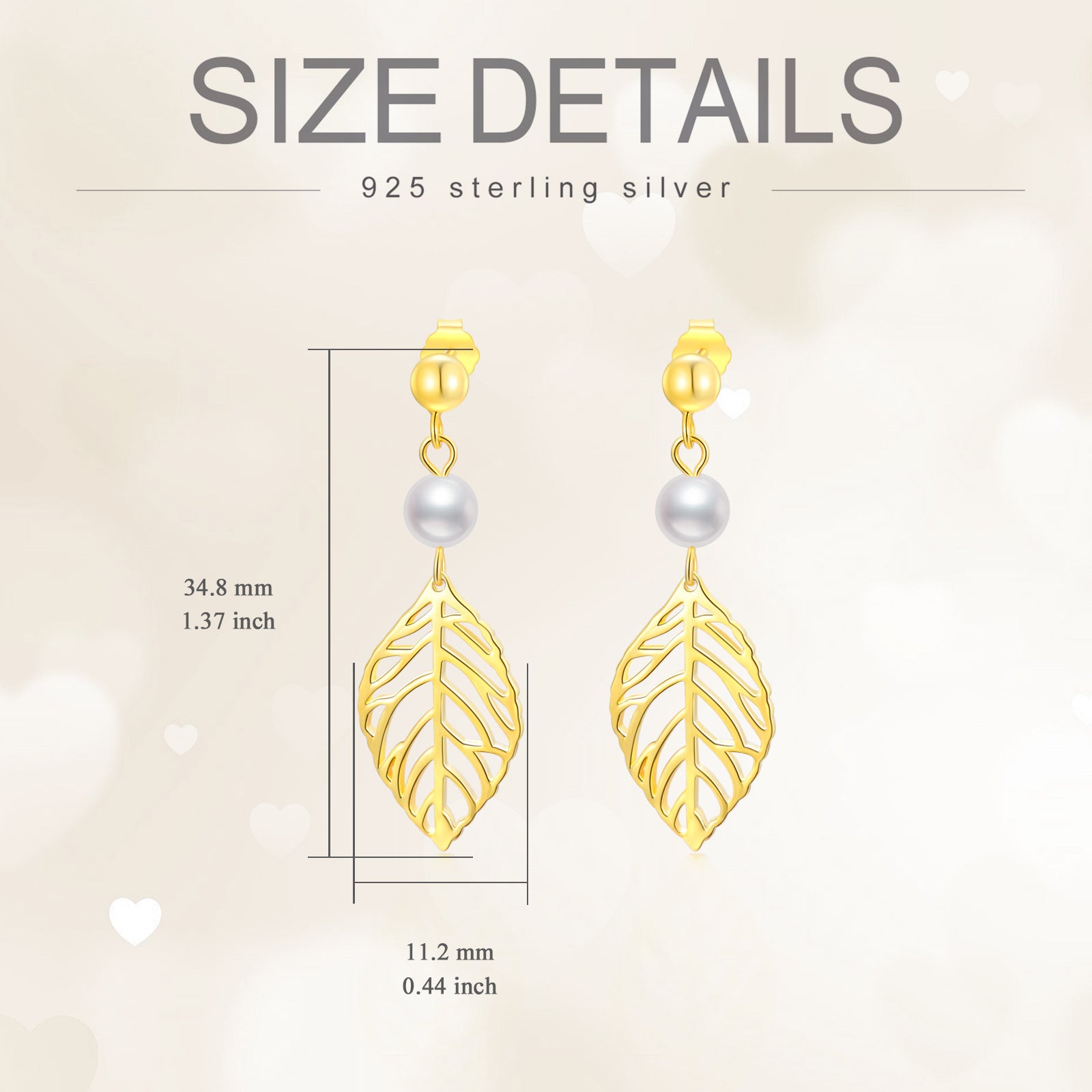 Gold Vermeil Circular Pearl Leaves Drop Earrings for Women