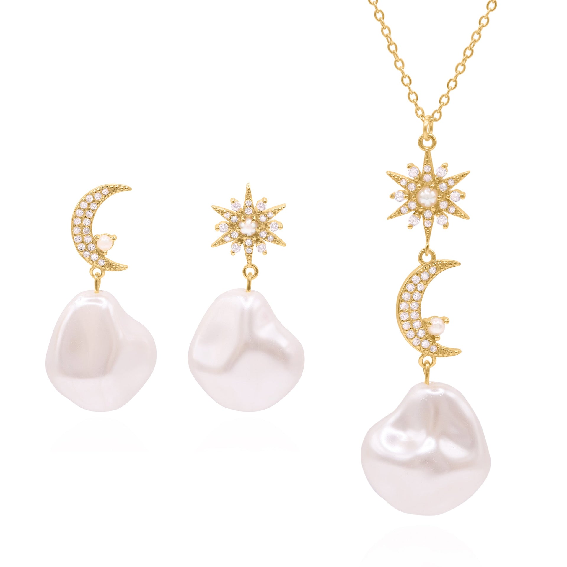 Pearl Drop Gift Set | Earrings & Necklace | Gold Plated