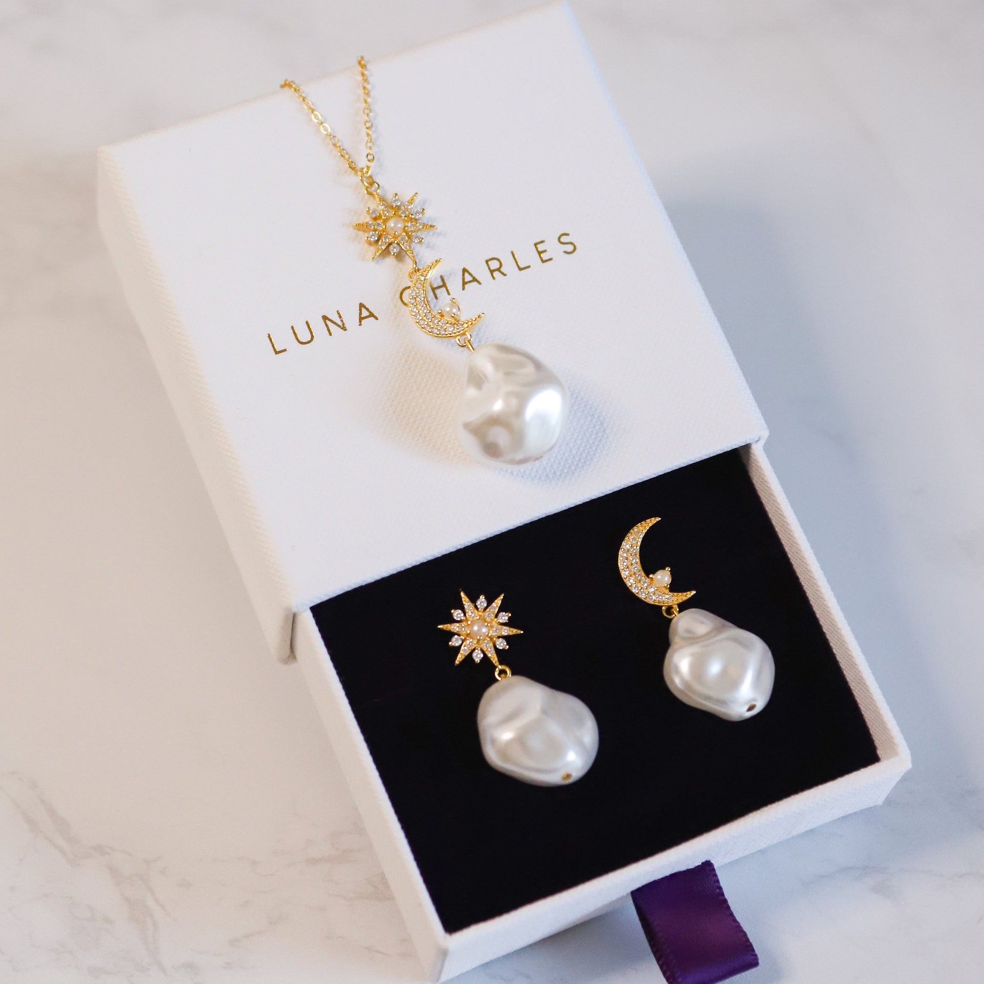 Pearl Drop Gift Set | Earrings & Necklace | Gold Plated