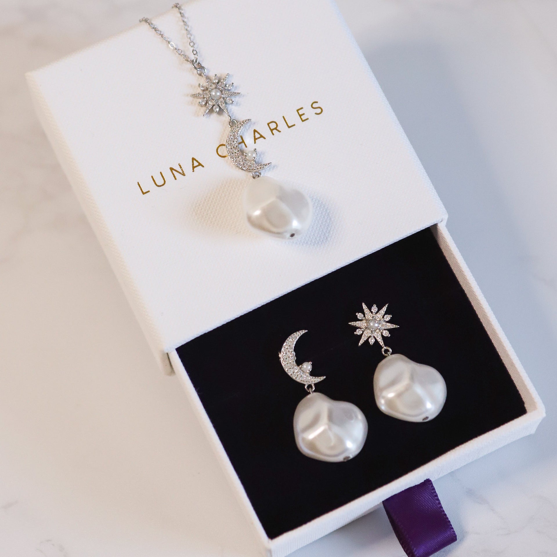 Pearl Drop Gift Set - Earrings & Necklace - Sterling Silver