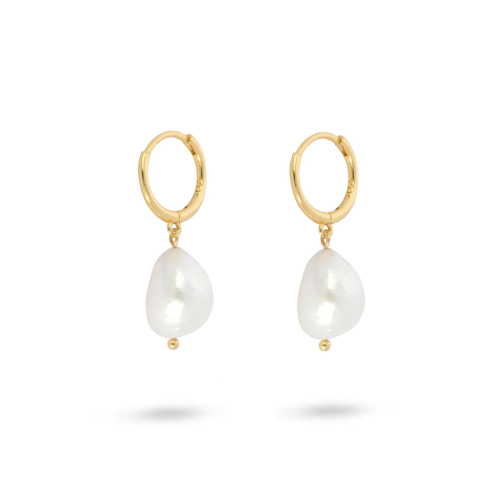 Pearl Drop Huggie Hoops In Gold