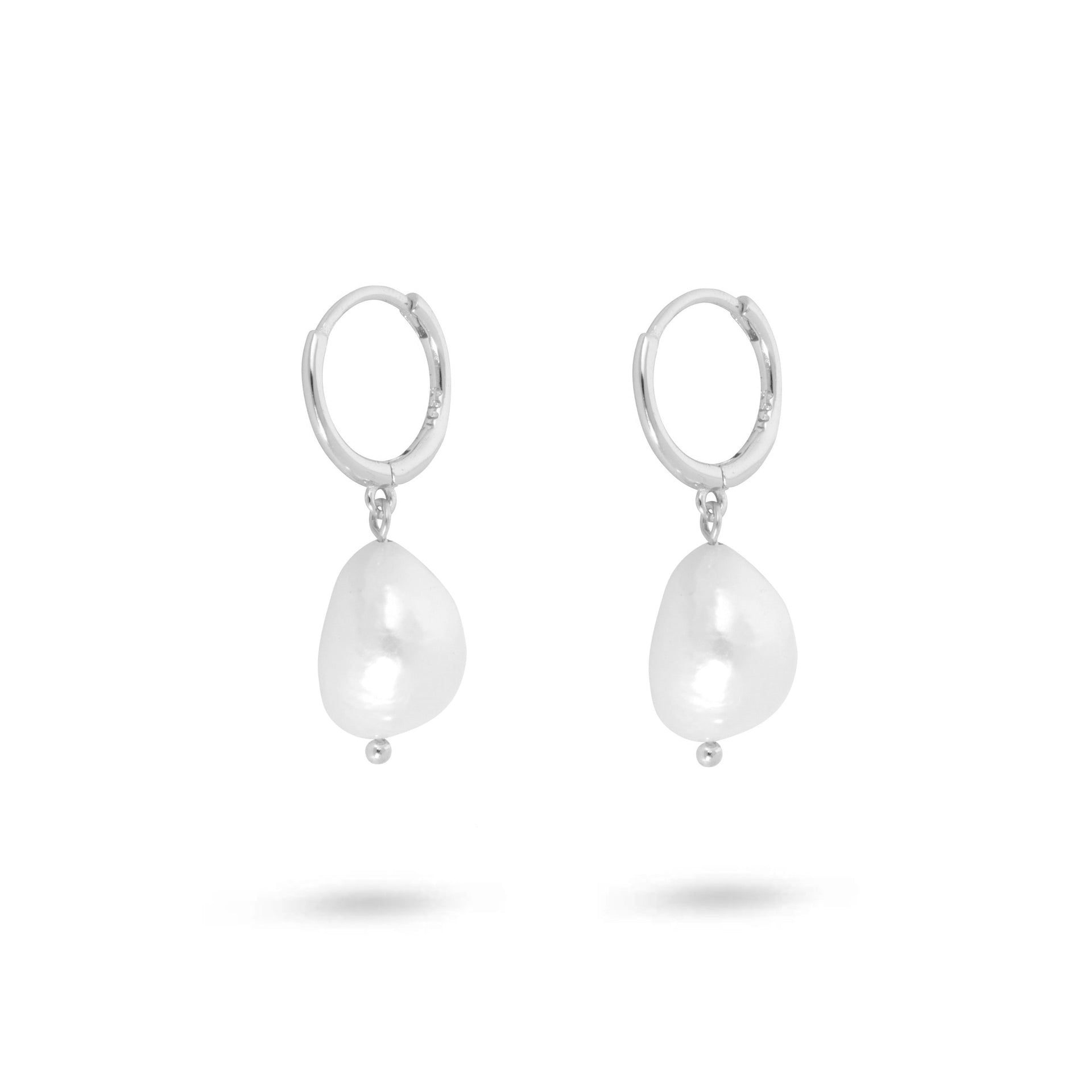 Pearl Drop Huggie Hoops In Silver