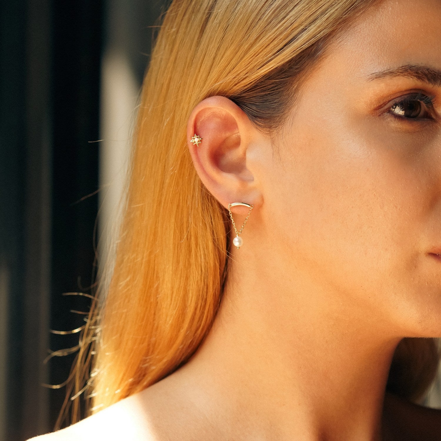 Pearl Drop Sterling Silver Piercing - Gold