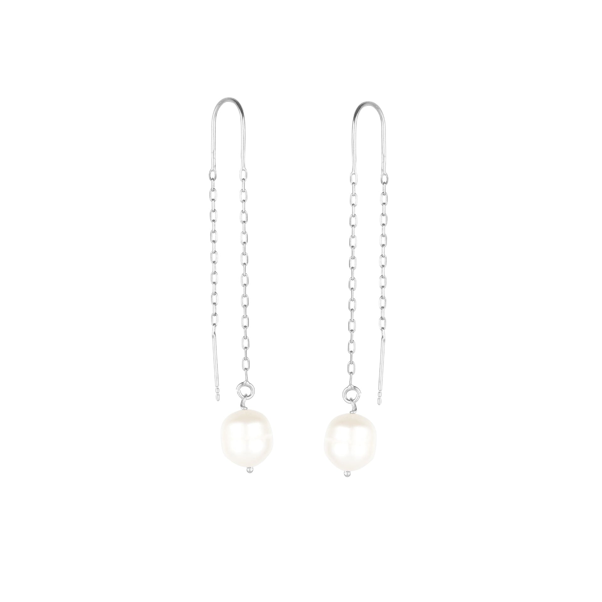 Pearl Drop Threader Silver Chain Earring