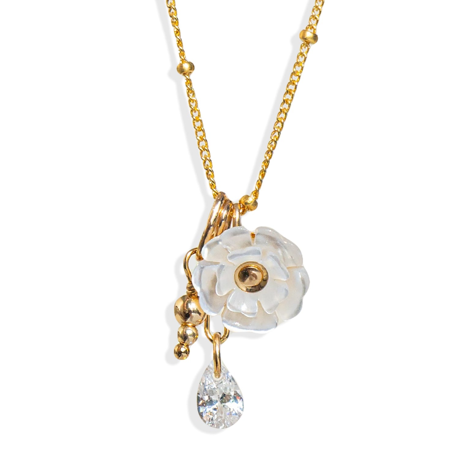 Pearl Flower Gold Charm Necklace