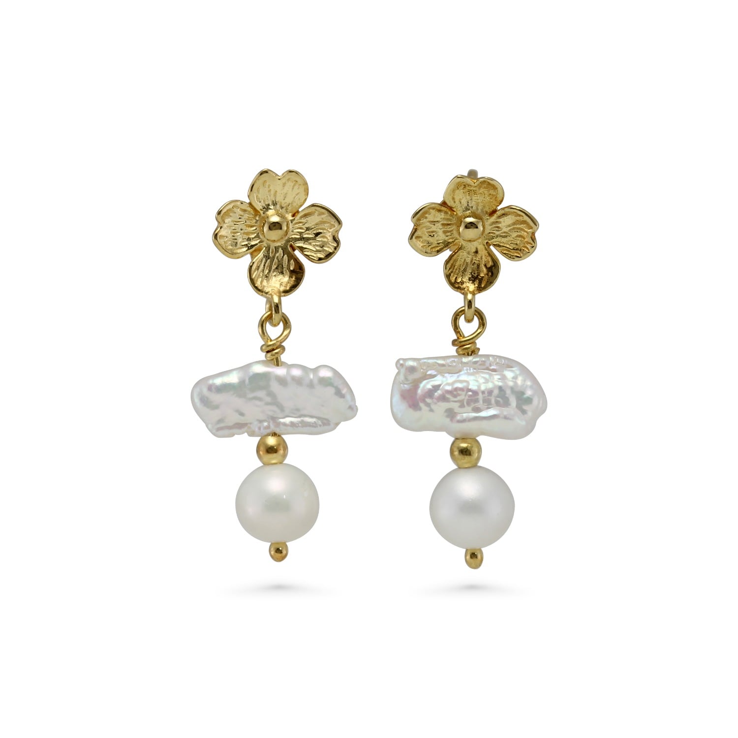 Pearl & Flower Gold Dangle Earrings
