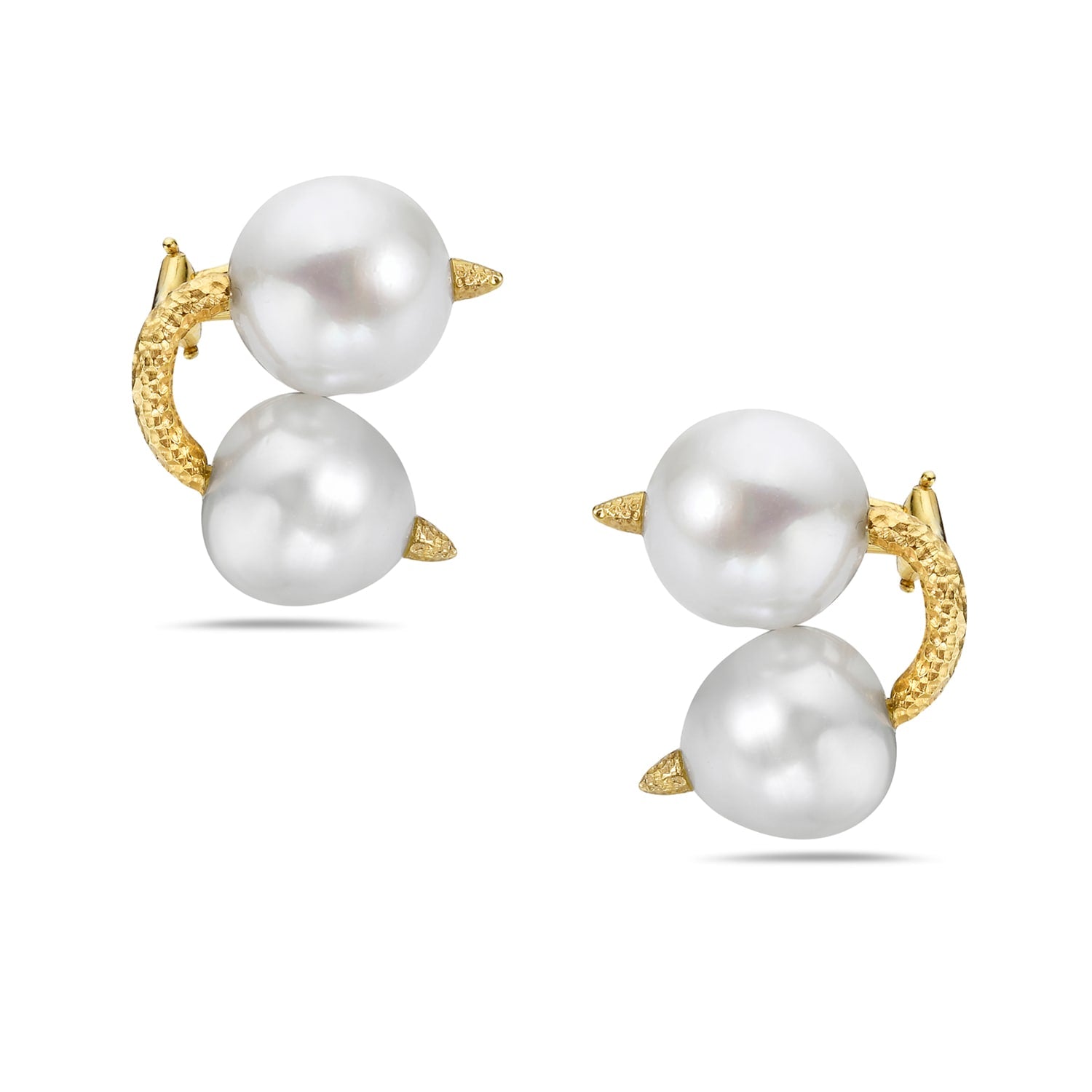 Pearl Gemstone Stud Clip On Earrings In Yellow Gold
