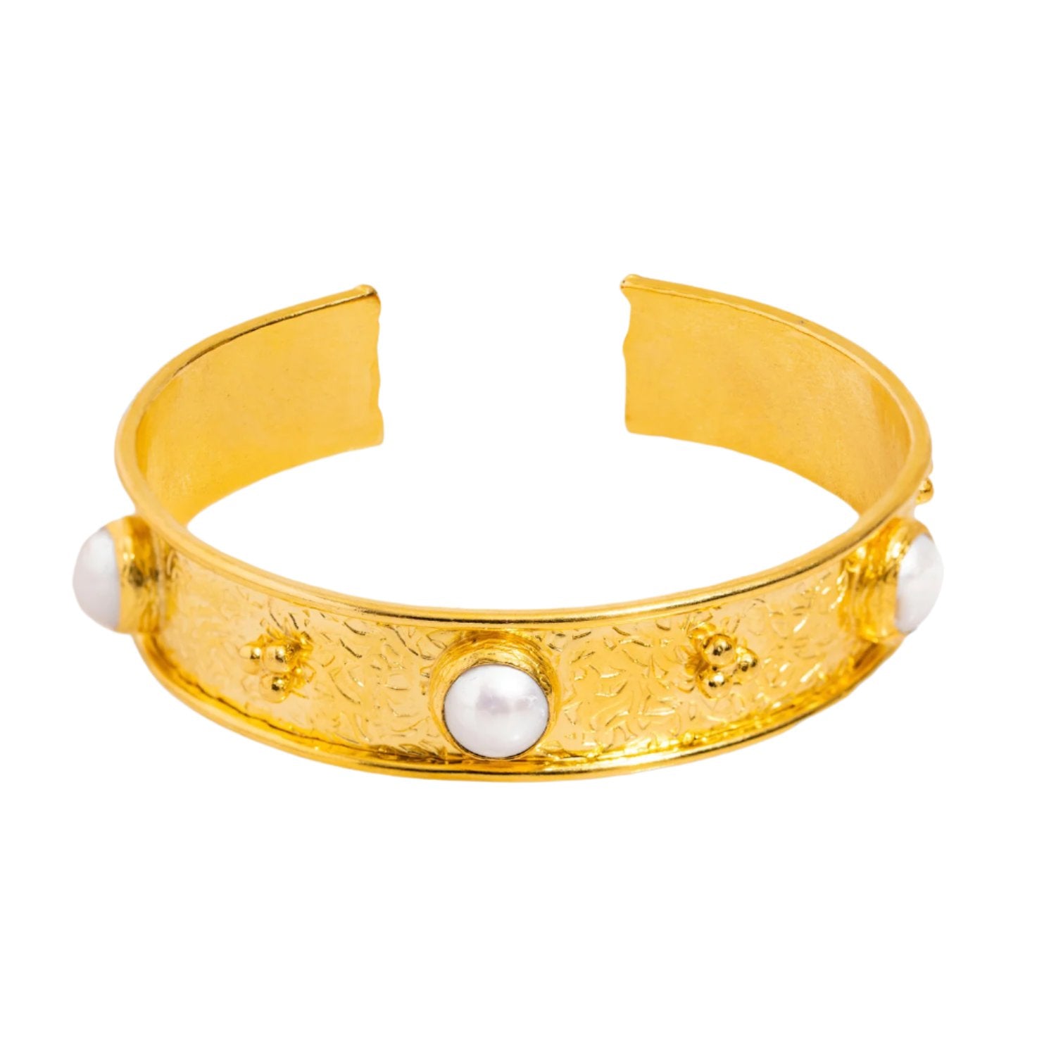 Pearl & Gold Boho Chic Cuff Bracelet - Gold