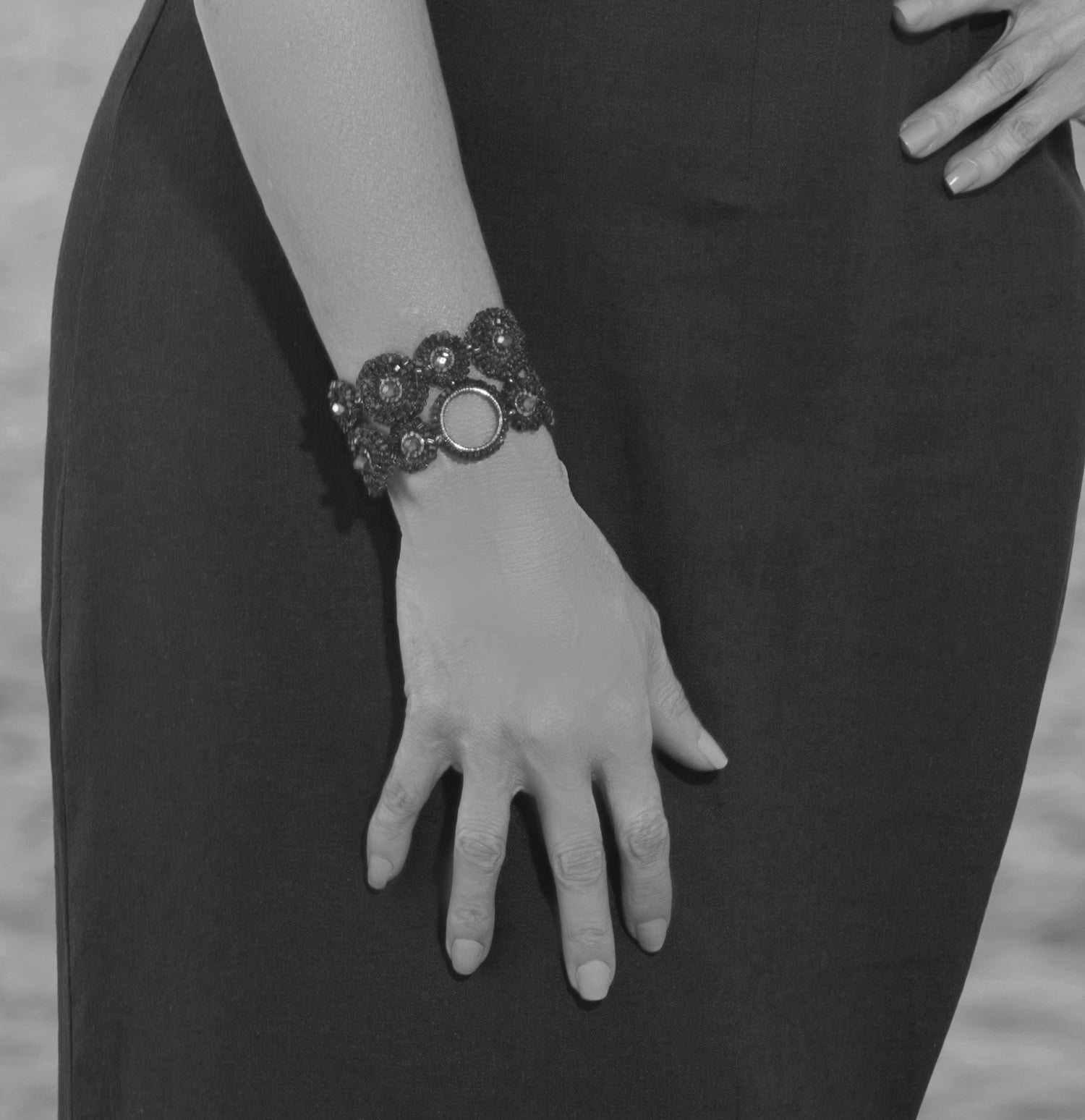 Pearl & Gold Patchwork Handmade Crochet Bracelet