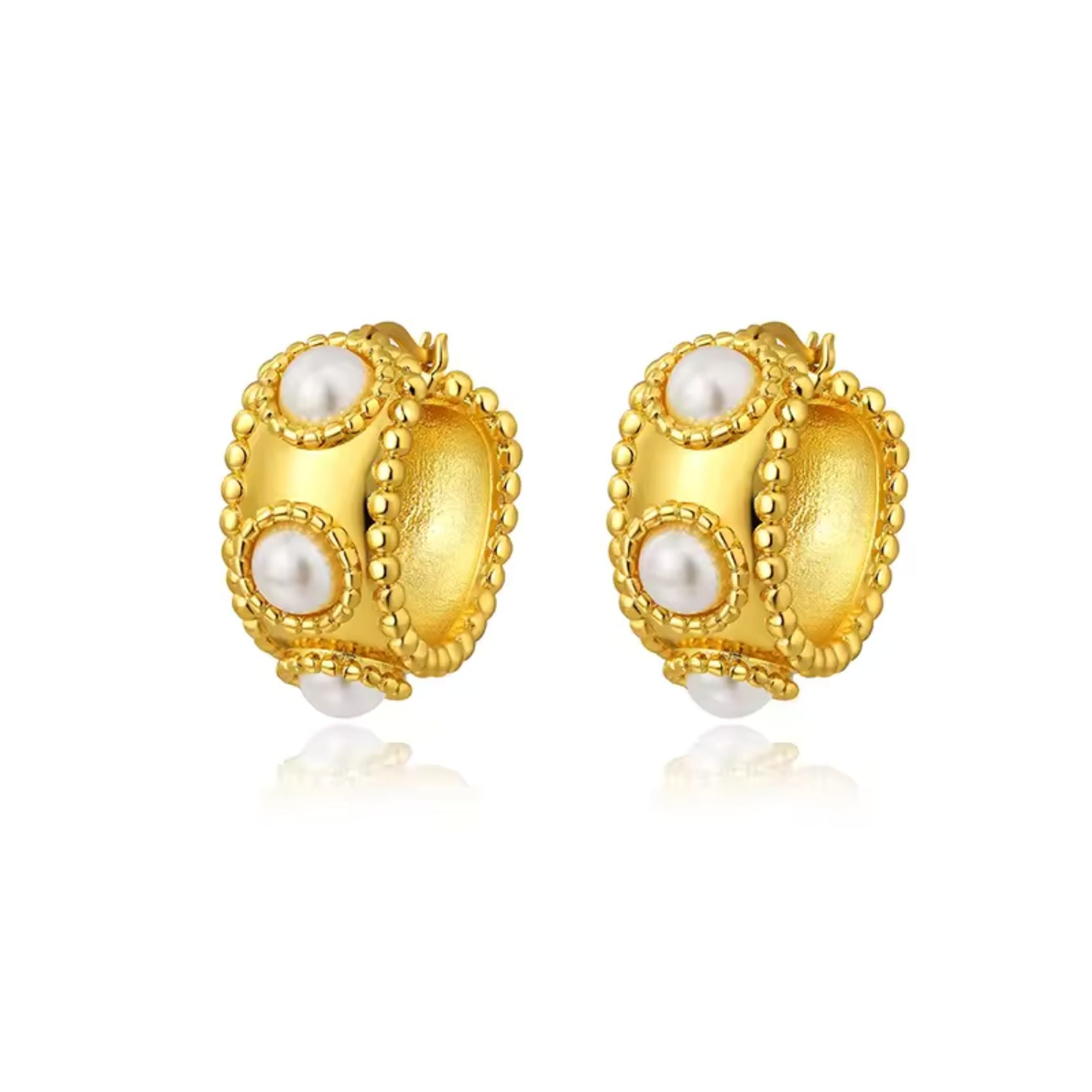 Pearl Gold Statement Hoop Earrings