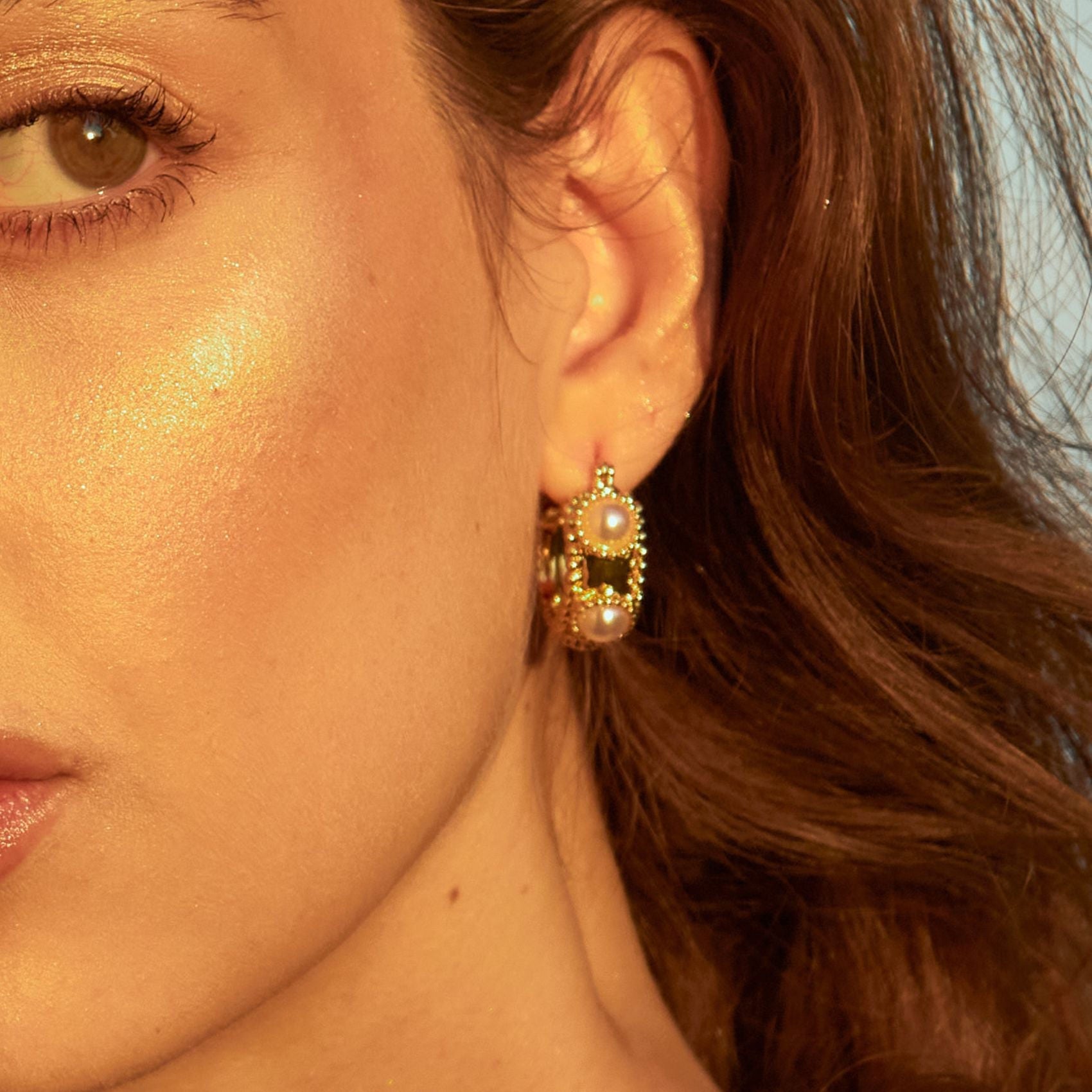 Pearl Gold Statement Hoop Earrings