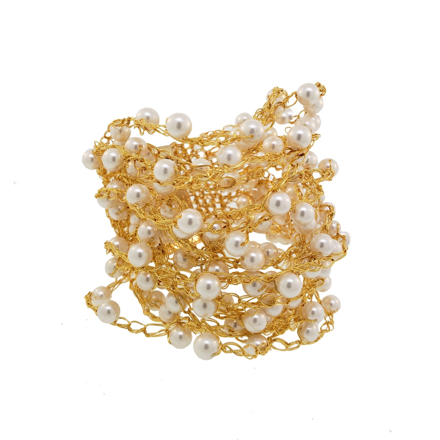 Pearl & Gold Strings Handmade Crochet Bracelet