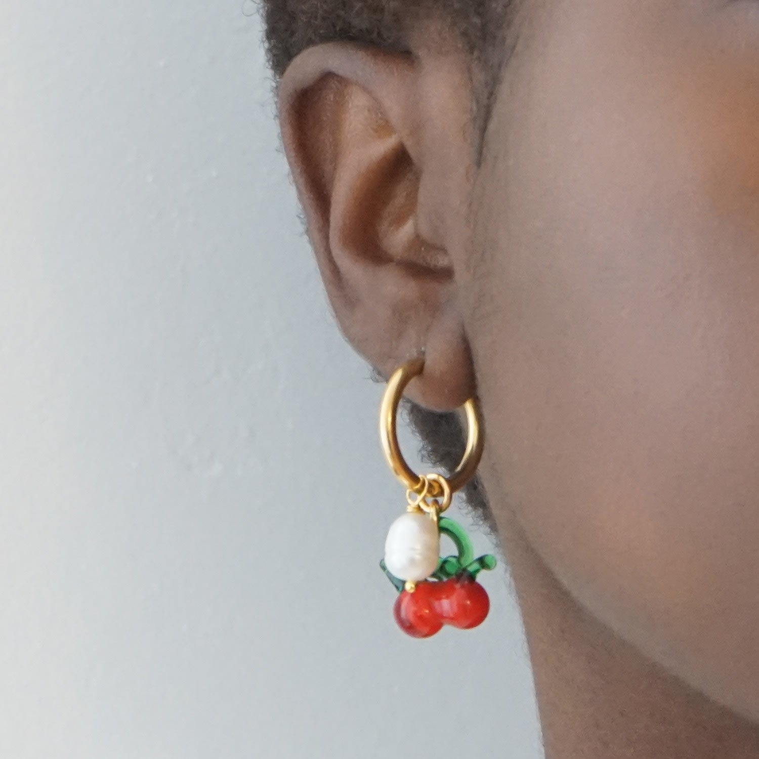 Pearl Hoop Earrings Cherry