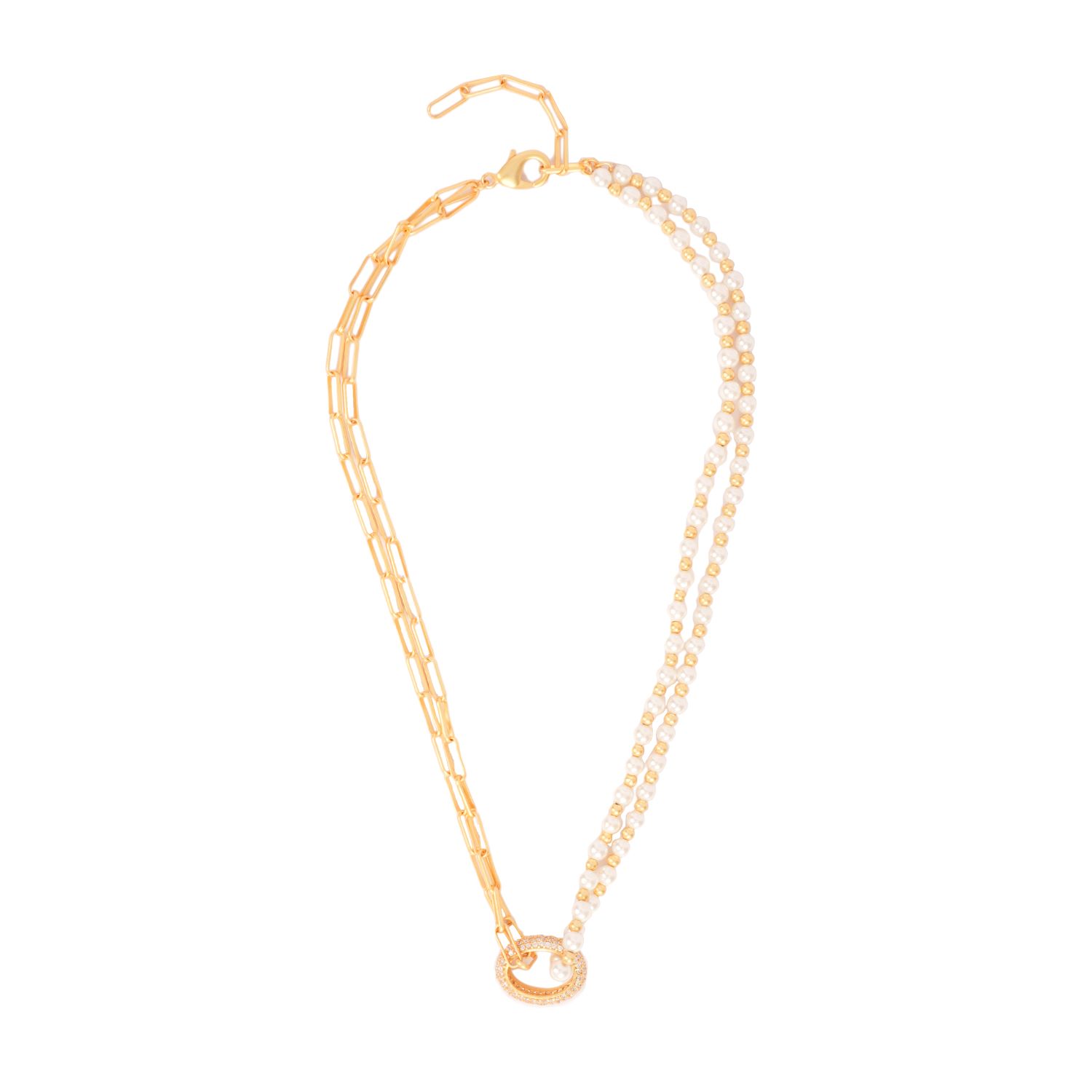 Pearl Link Choker With Oval Cz Loop