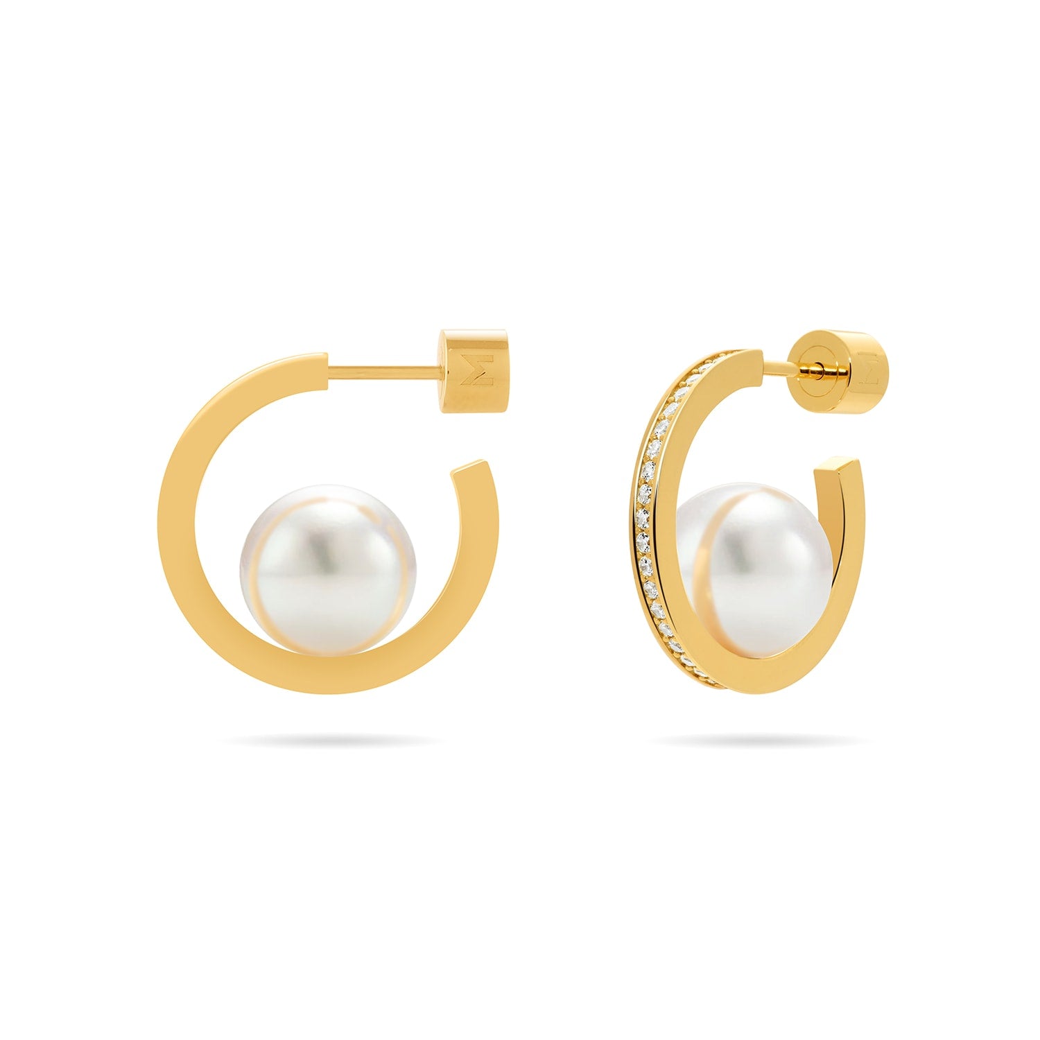 Pearl Open Hoop Earrings - Gold, Eight Millimeter Pearl