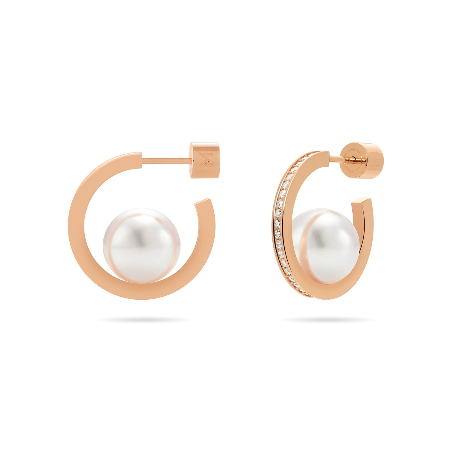 Pearl Open Hoop Earrings - Rose Gold, Ten Millimeter Pearl