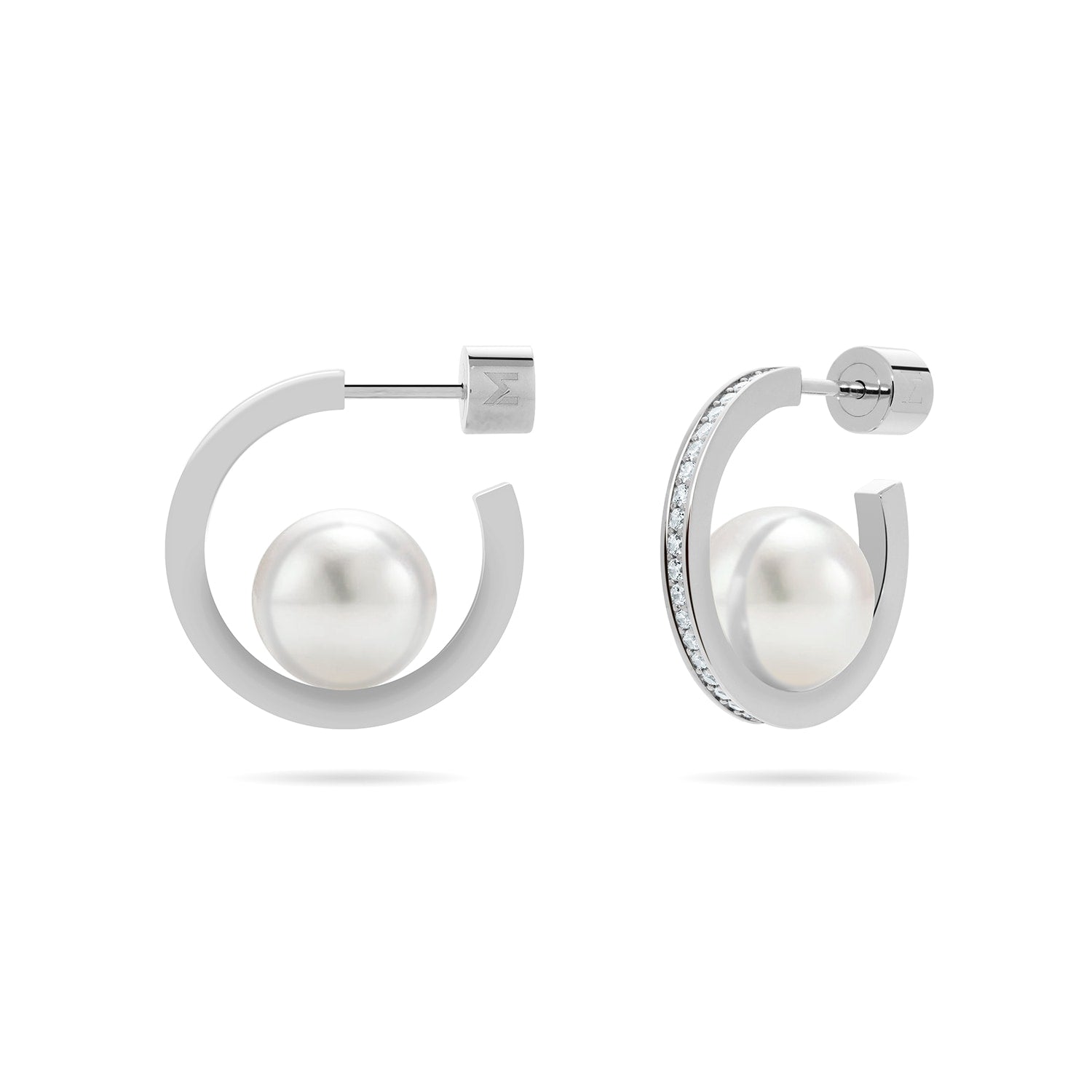 Pearl Open Hoop Earrings - Silver, Ten Millimeter Pearl
