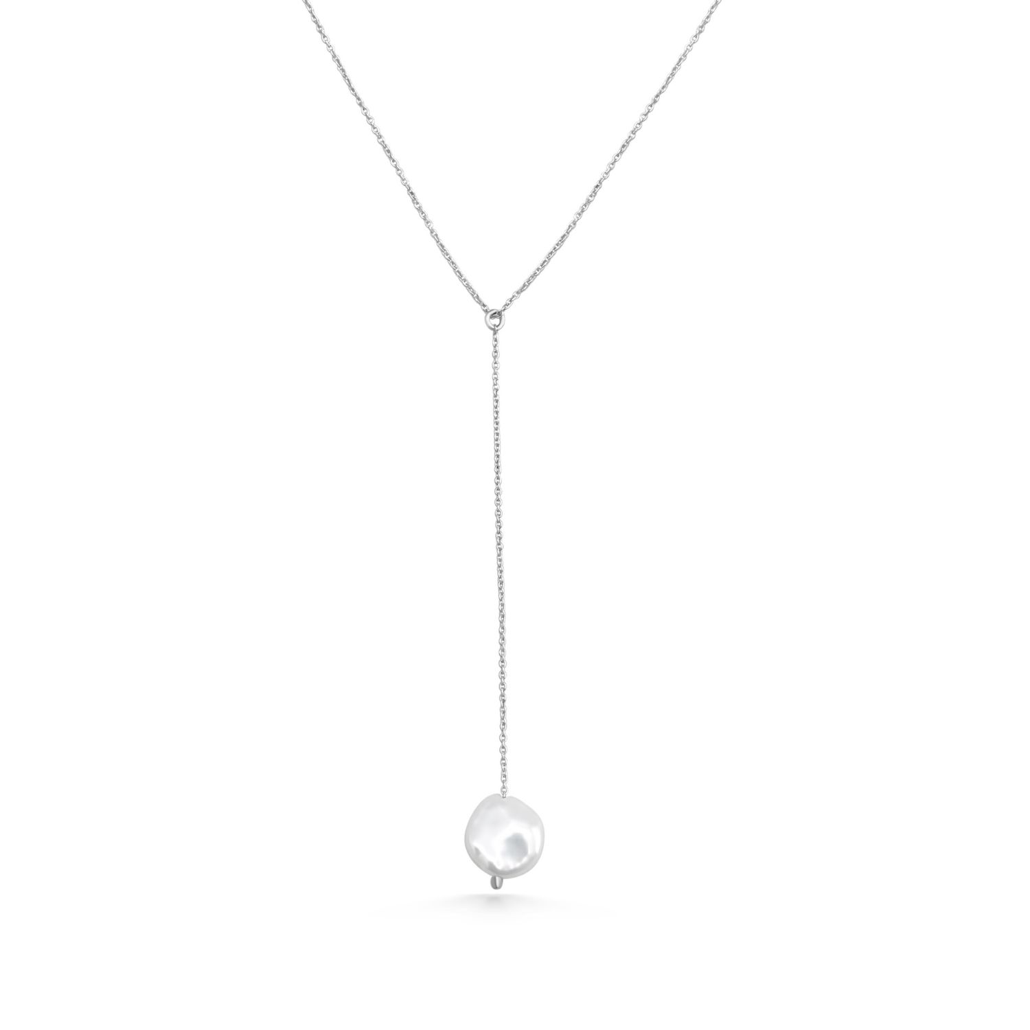 Pearl Silver Lariat Necklace