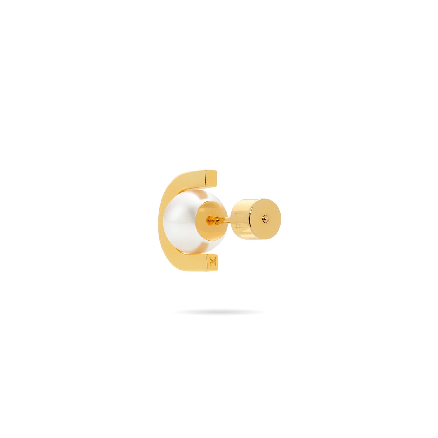 Pearl And Arc Stud Earrings - Gold, Six Millimeter Pearl