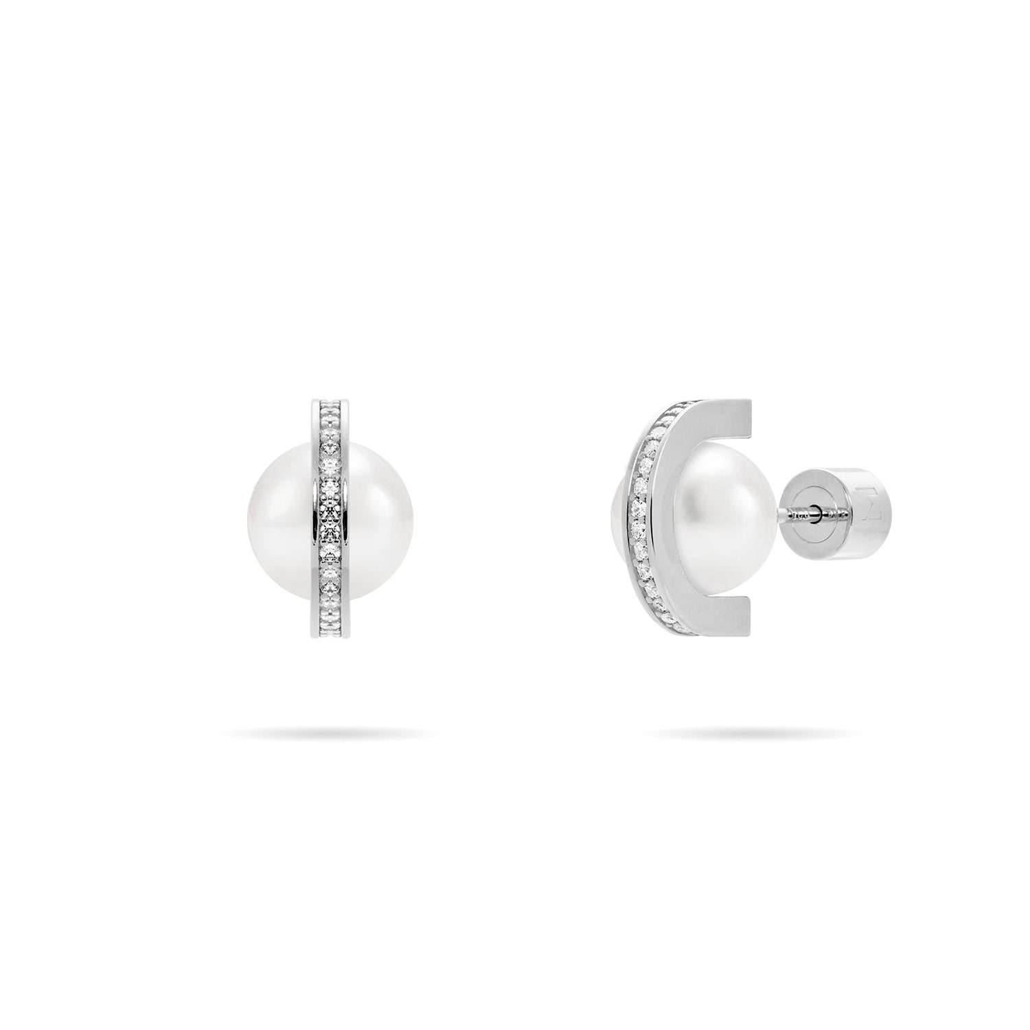 Pearl And Arc Stud Earrings - Silver, Six Millimeter Pearl