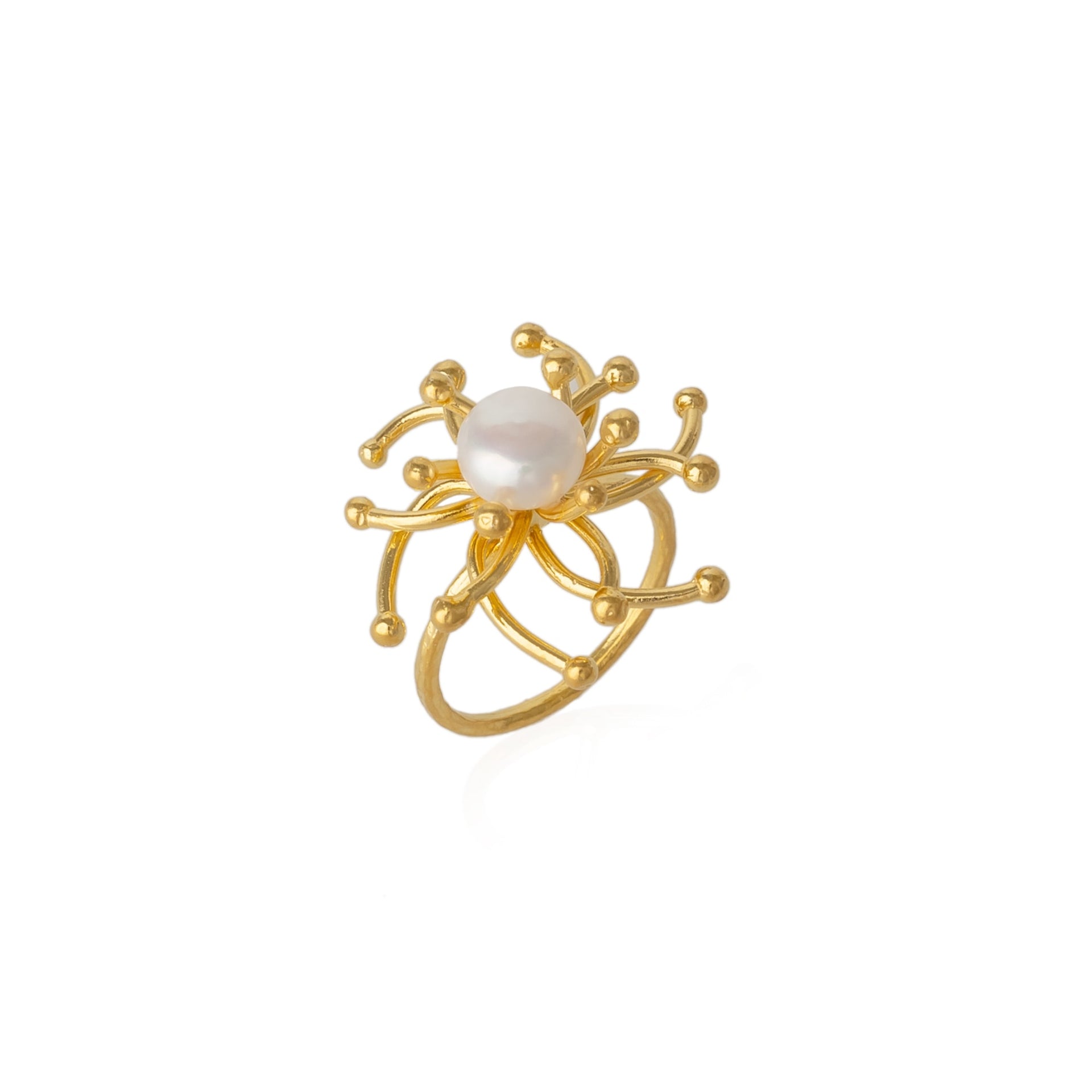 Pearl Sun Molten Dripping Sunburst Sterling Silver Ring - Gold