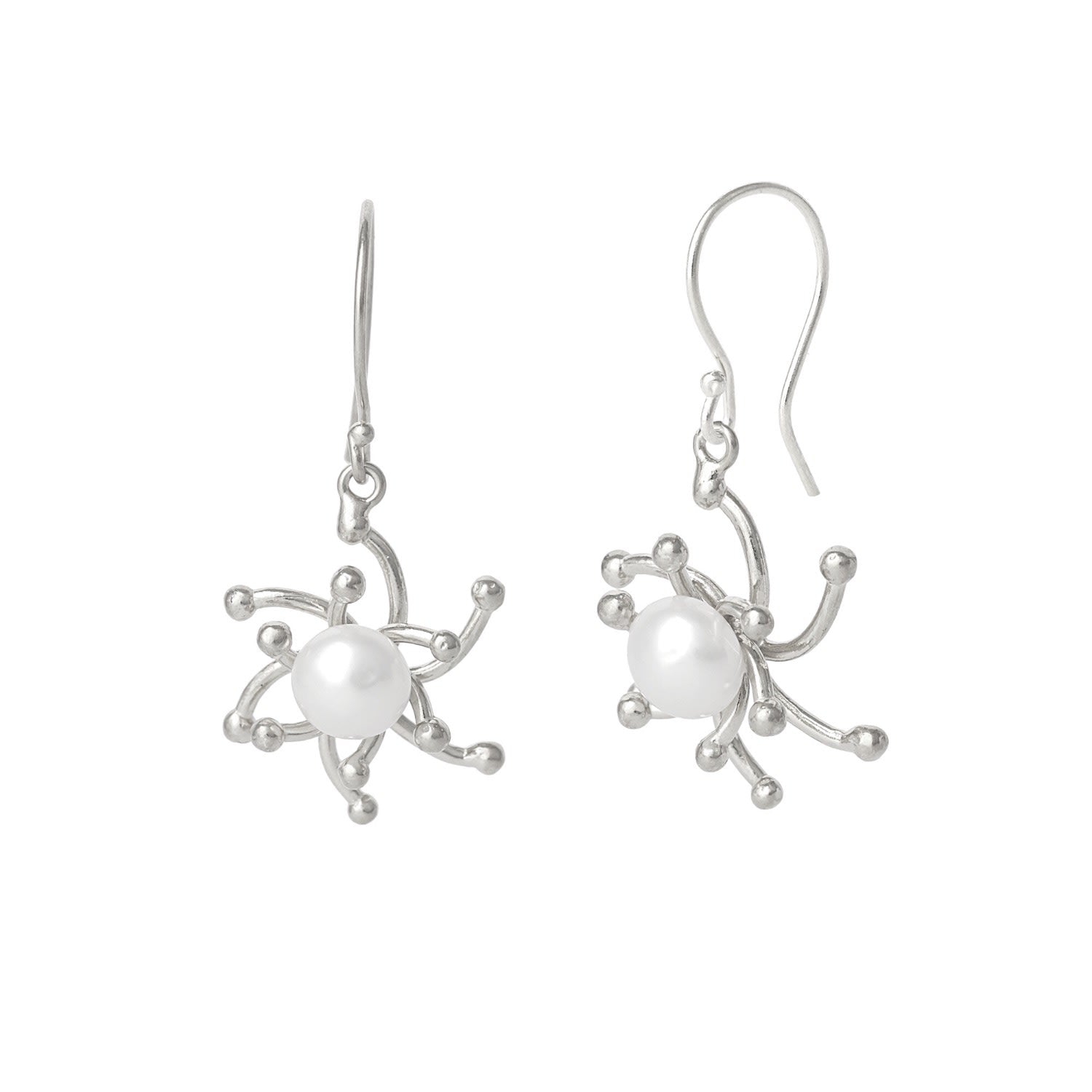 Pearl Sun Molten Dripping Two Way Sunburst Sterling Silver Drop Earring - Silver