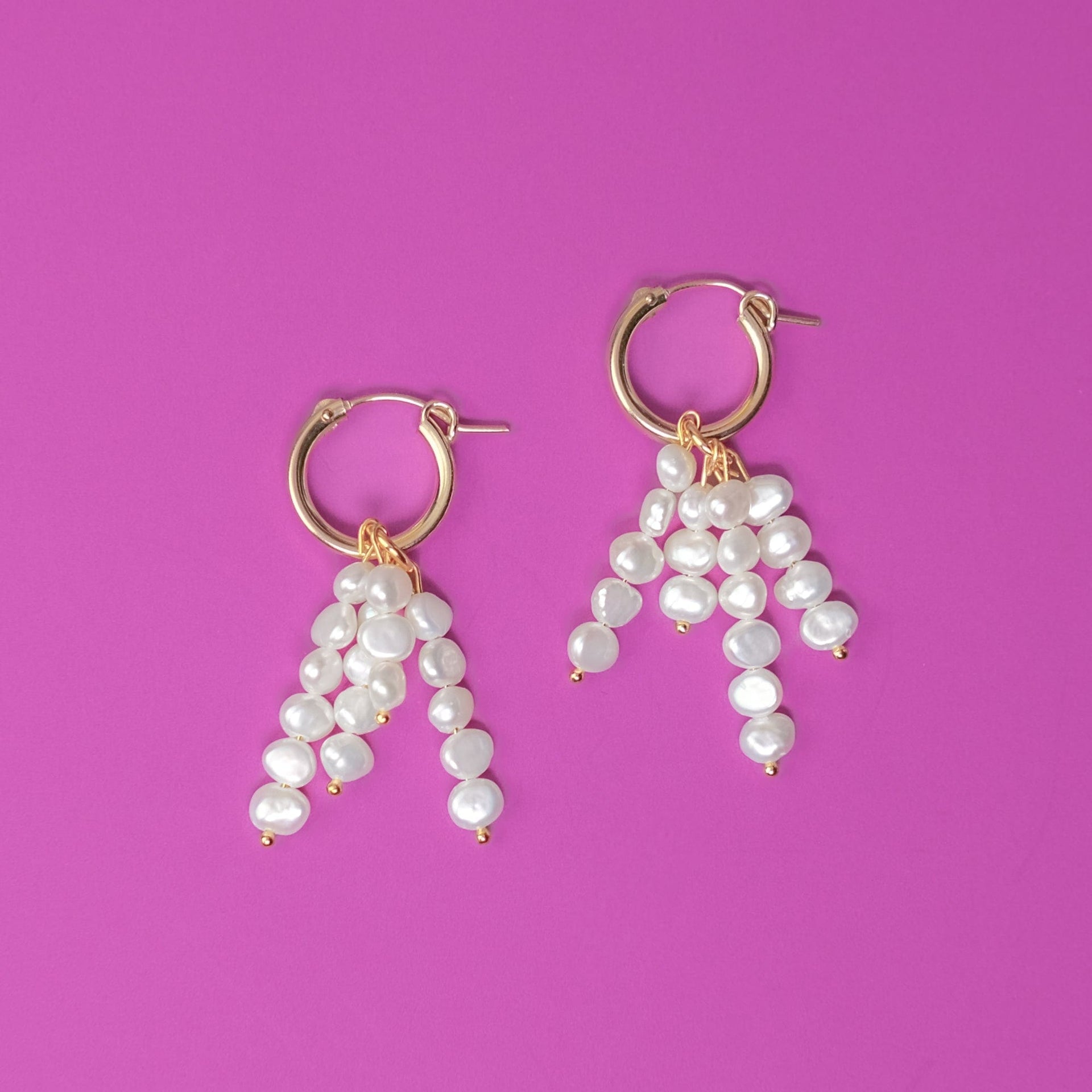 Pearl Tassel Charms Dangly Hoop Earrings