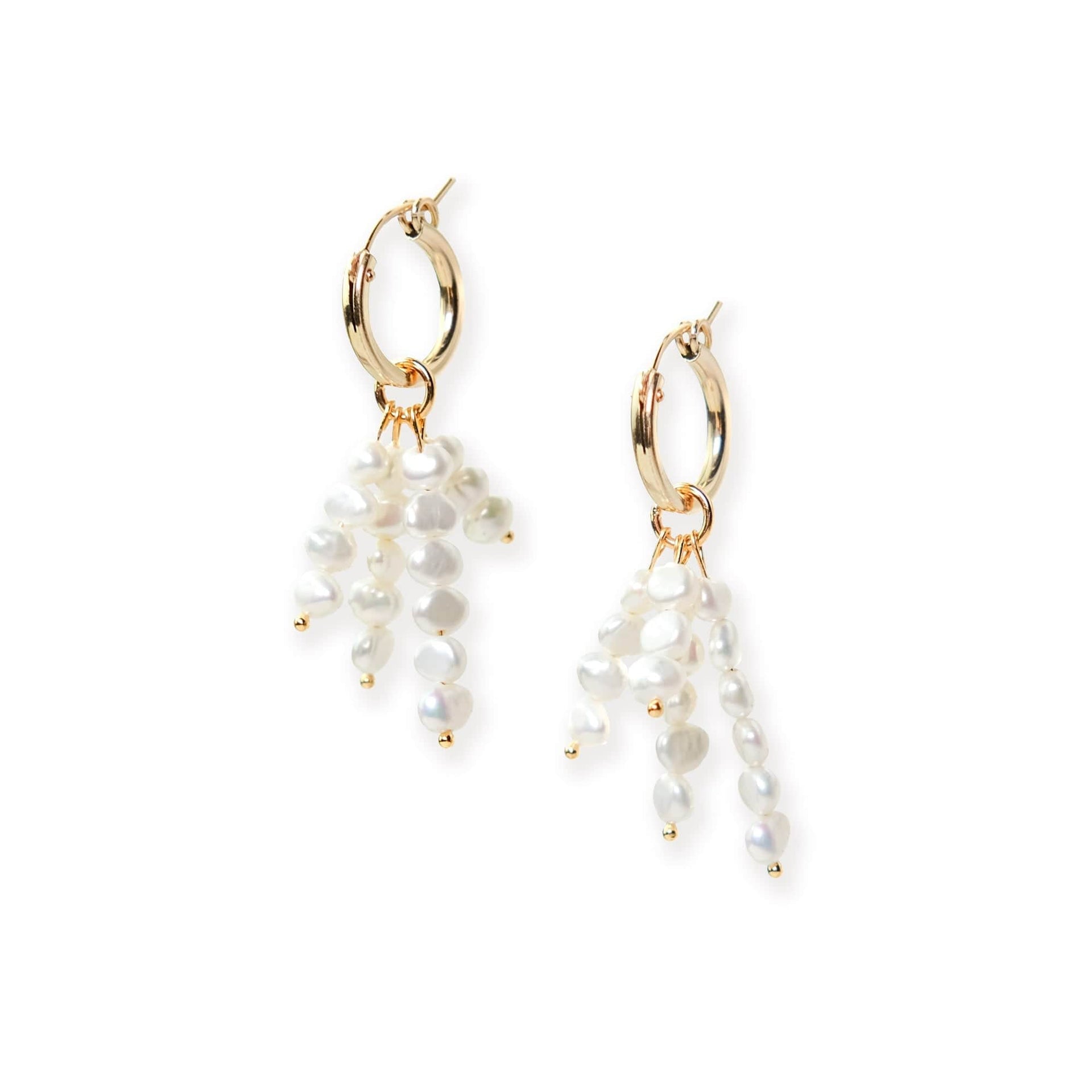 Pearl Tassel Charms Dangly Hoop Earrings