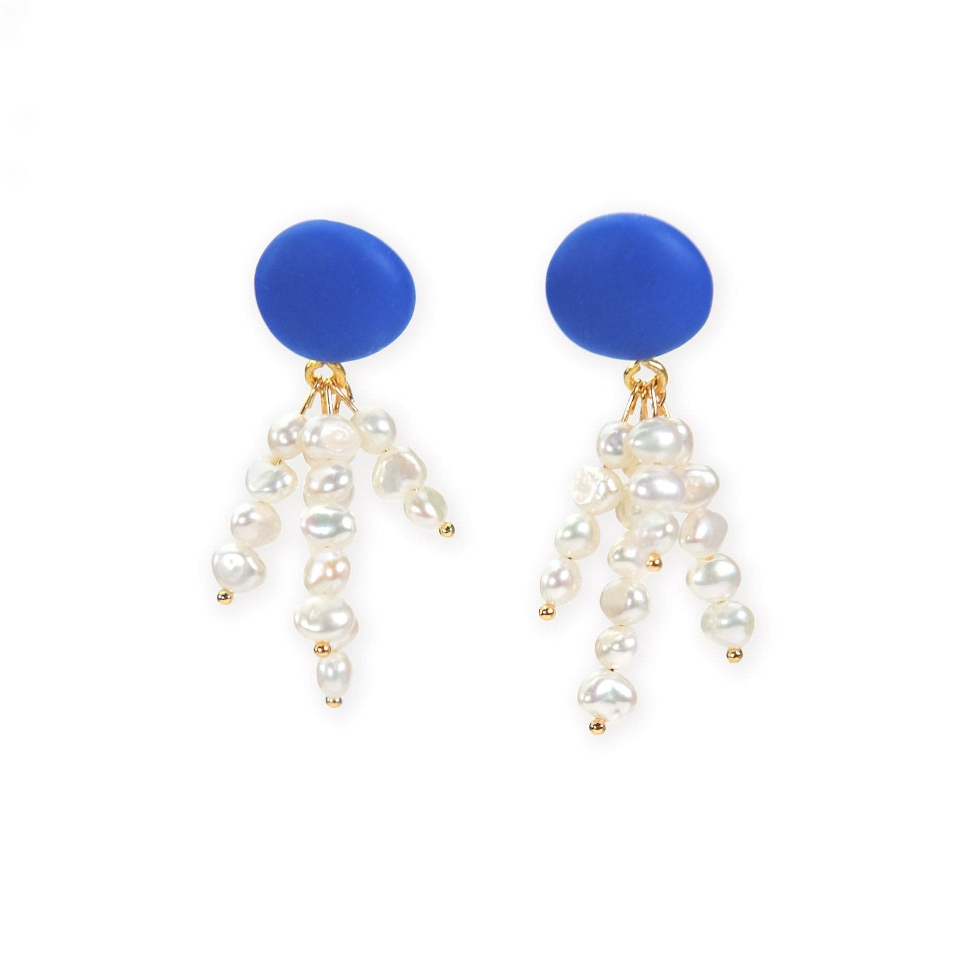 Pearl Tassel Dangly Earrings In Blue